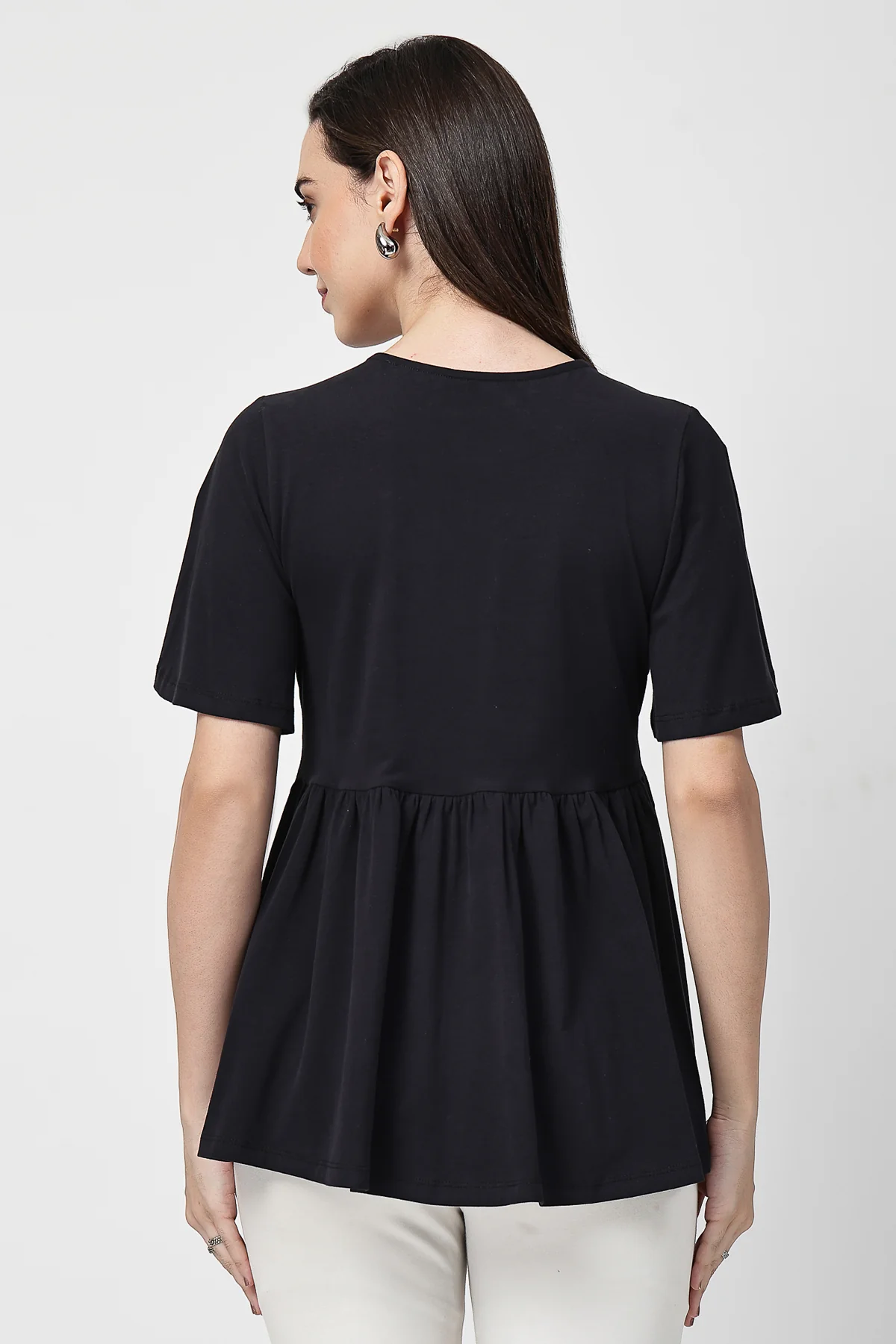V-Neck Cotton Maternity Nursing Top - Black - Image 3