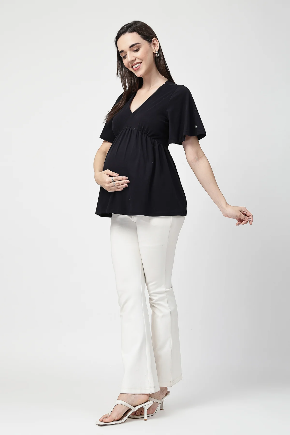 V-Neck Cotton Maternity Nursing Top - Black - Image 4