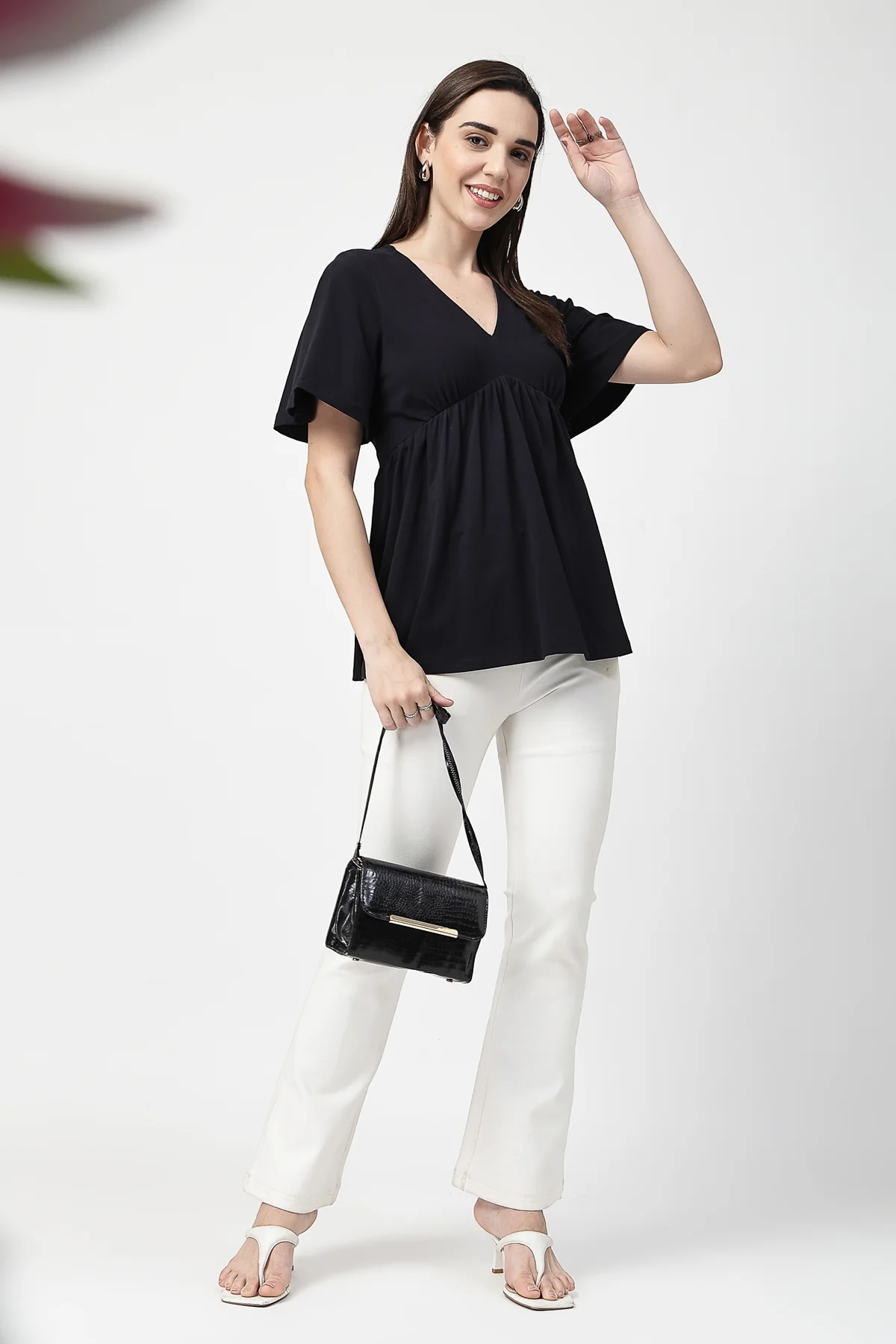 V-Neck Cotton Maternity Nursing Top - Black - Image 8
