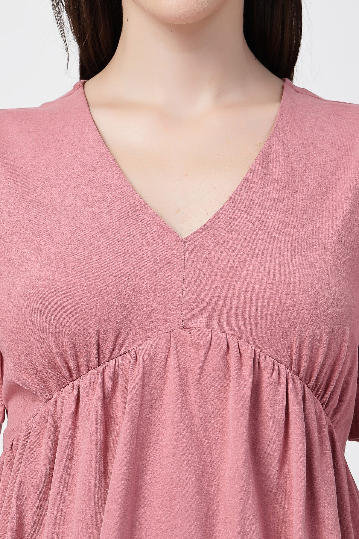 V-Neck Cotton Maternity Nursing Top - Deep Salmon - Image 6