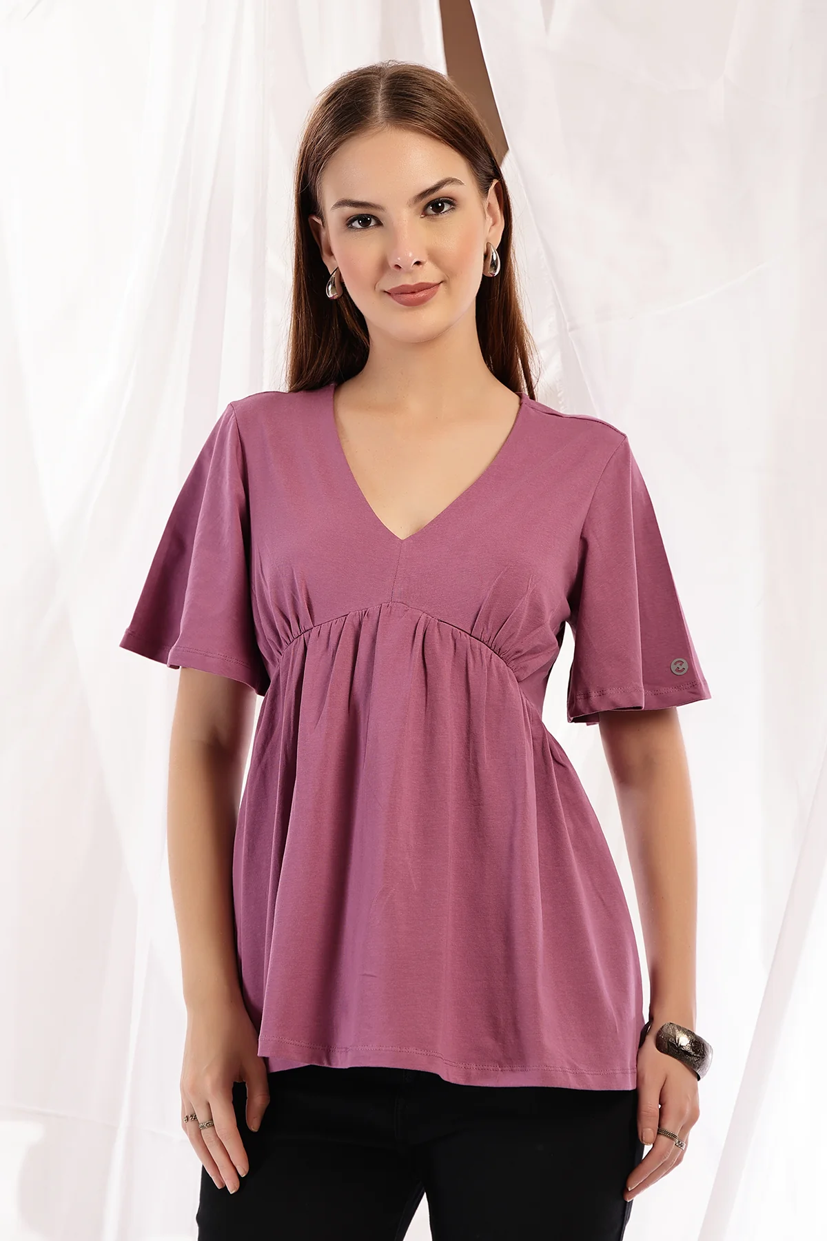 V-Neck Cotton Maternity Nursing Top - Onion - Image 11