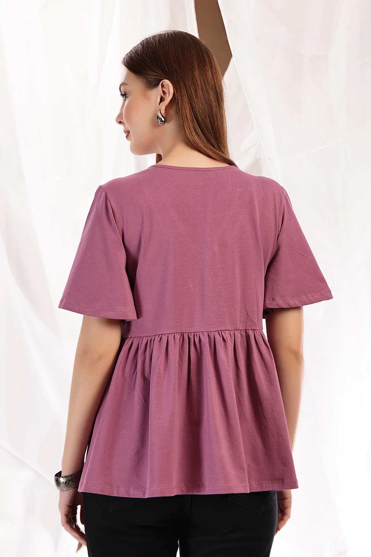 V-Neck Cotton Maternity Nursing Top - Onion - Image 4