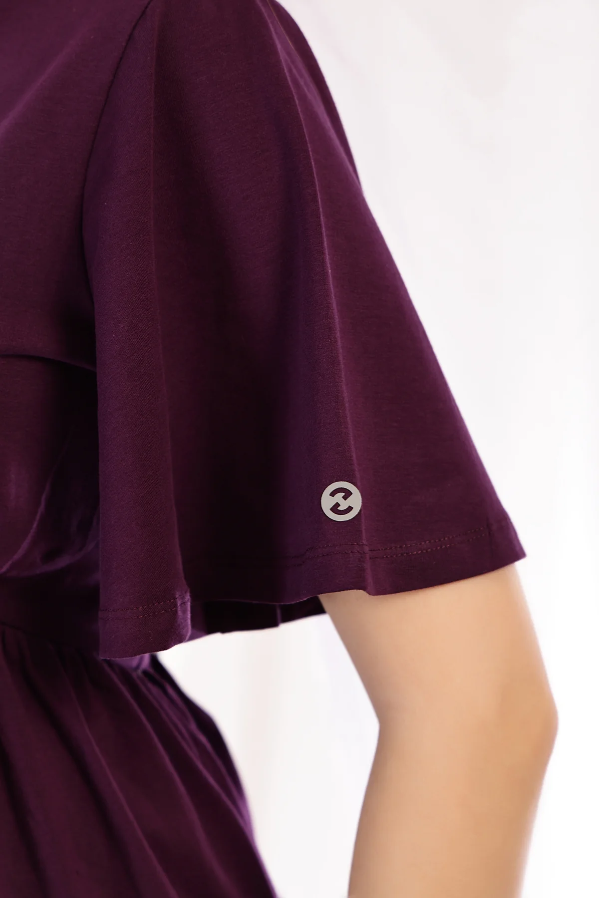 V-Neck Cotton Maternity Nursing Top - Plum - Image 5