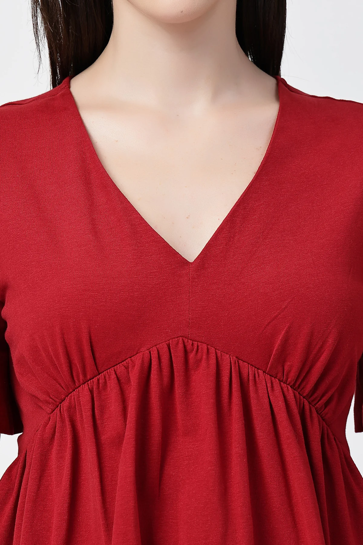 V-Neck Cotton Maternity Nursing Top - Red - Image 7