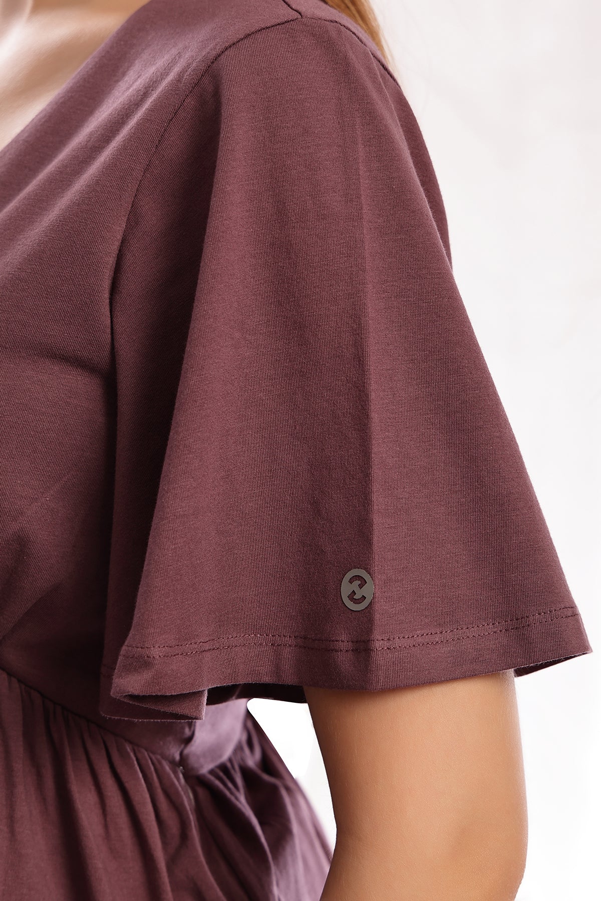 V-Neck Cotton Maternity Nursing Top - Rosewood - Image 8