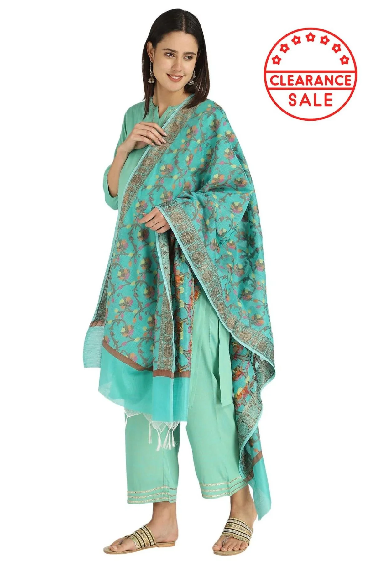 Sea Green Banarasi Dupatta - Image 4