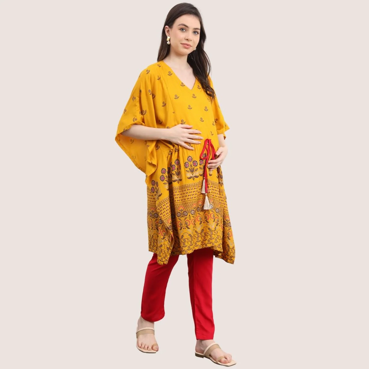 Yellow Pregnancy Maternity Kaftan Set (Top & Bottom) - Image 5