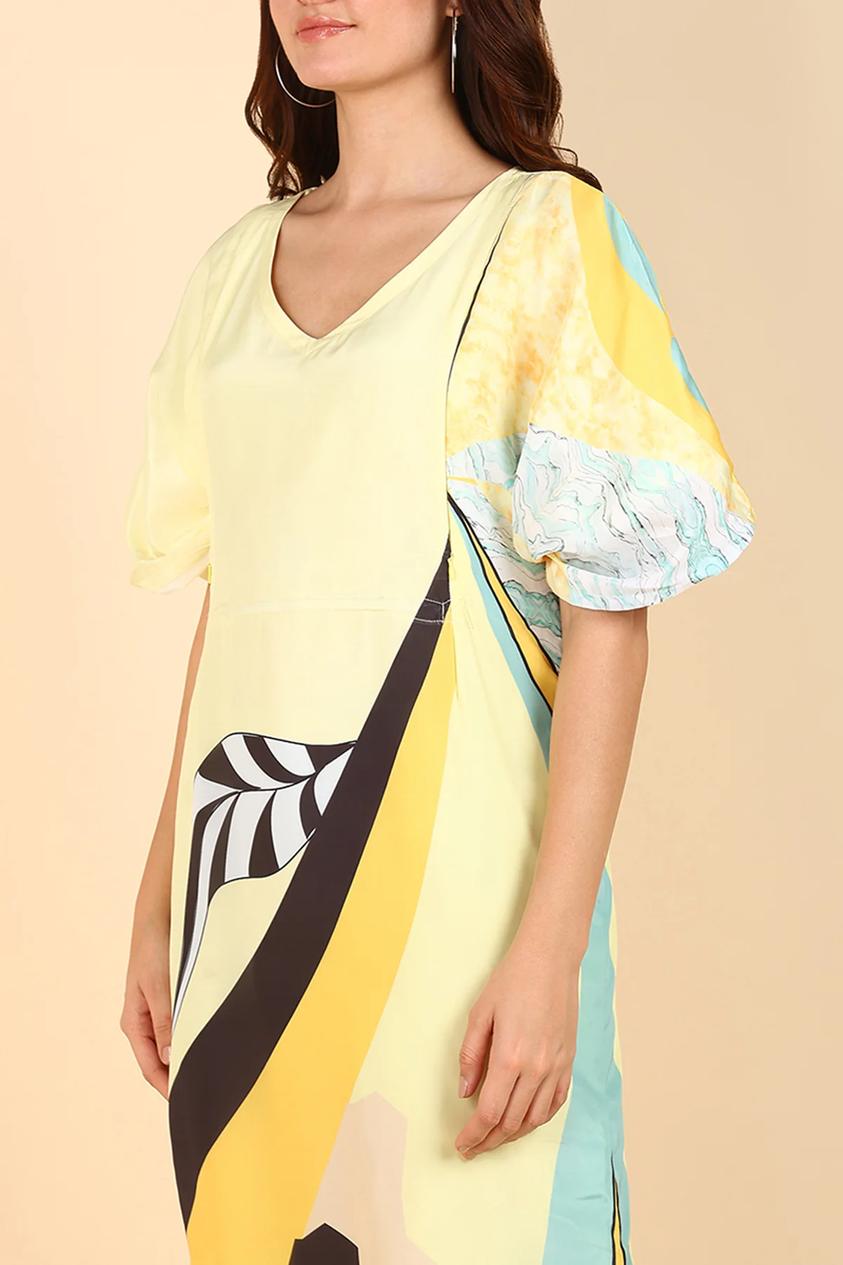 Yellow Printed Maternity Feeding Kaftan - Image 3