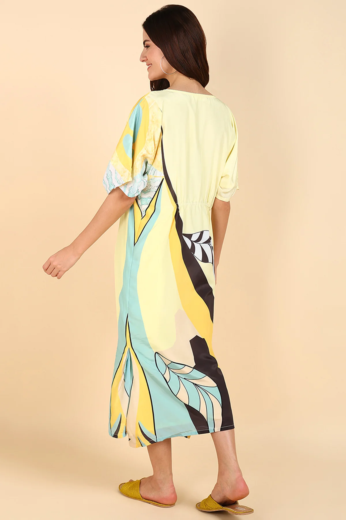 Yellow Printed Maternity Feeding Kaftan - Image 4