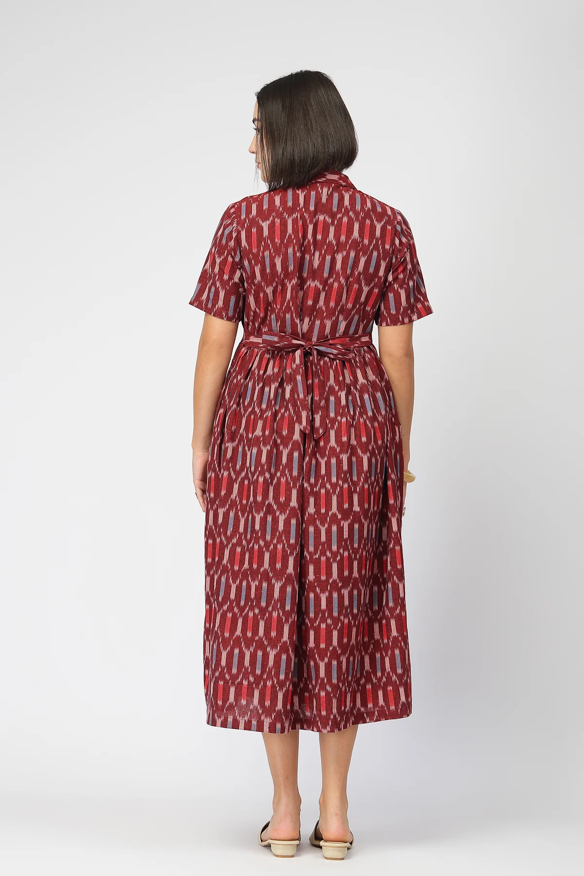 Ikat Zipless Feeding Lapel Dress - Maroon - Image 2