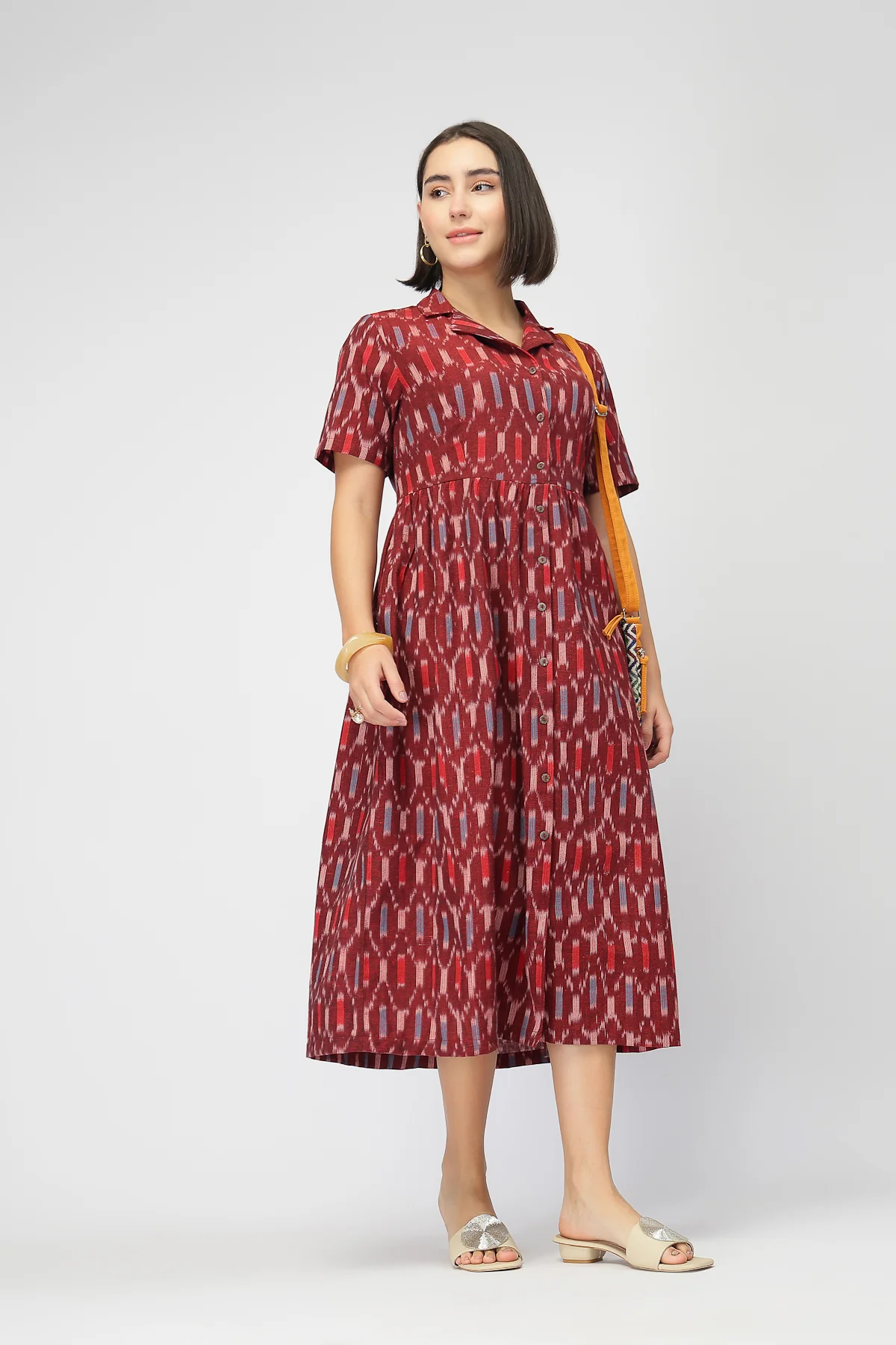 Ikat Zipless Feeding Lapel Dress - Maroon - Image 4
