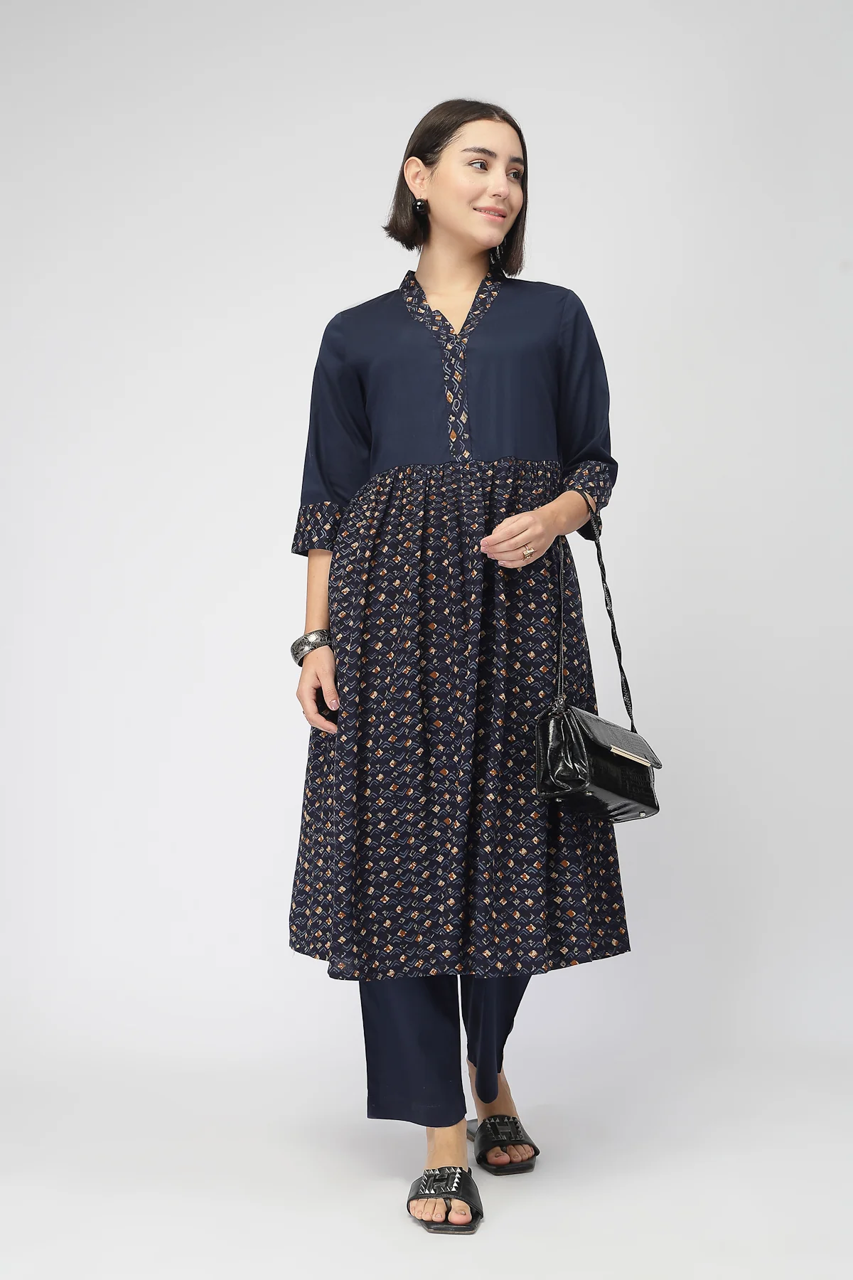 Maternity Zipless Feeding Kurta Set  -Navy Blue - Image 10