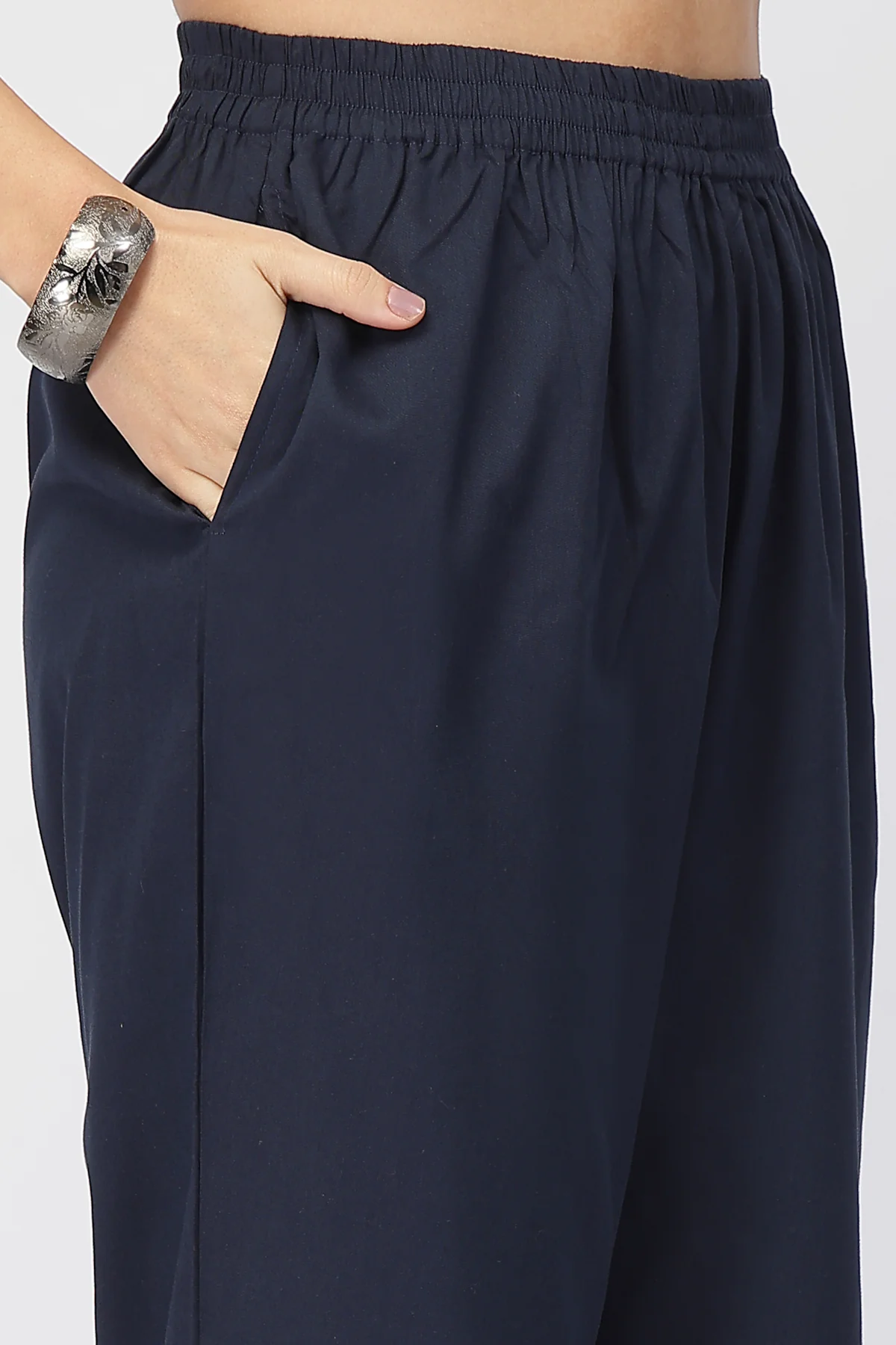 Maternity Zipless Feeding Kurta Set  -Navy Blue - Image 6