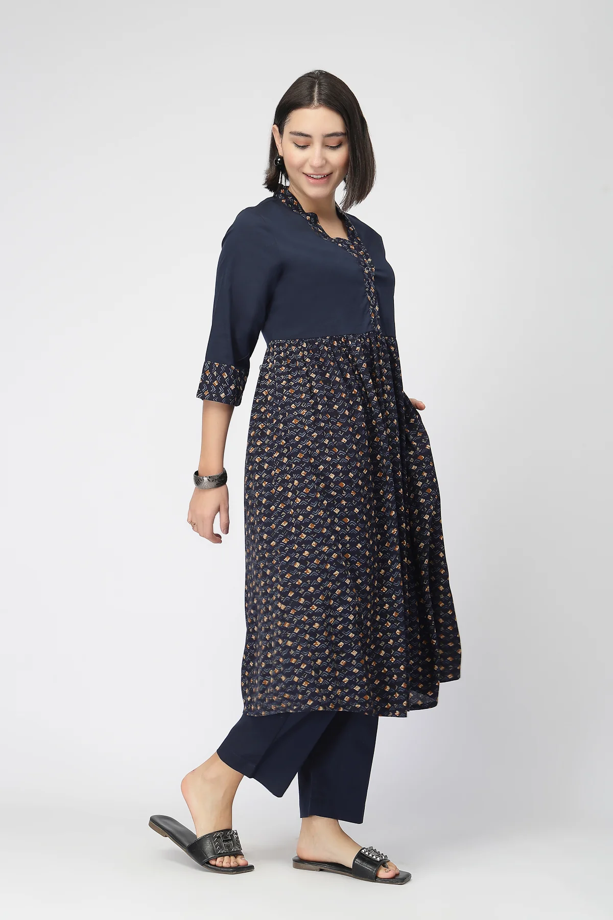 Maternity Zipless Feeding Kurta Set  -Navy Blue - Image 8