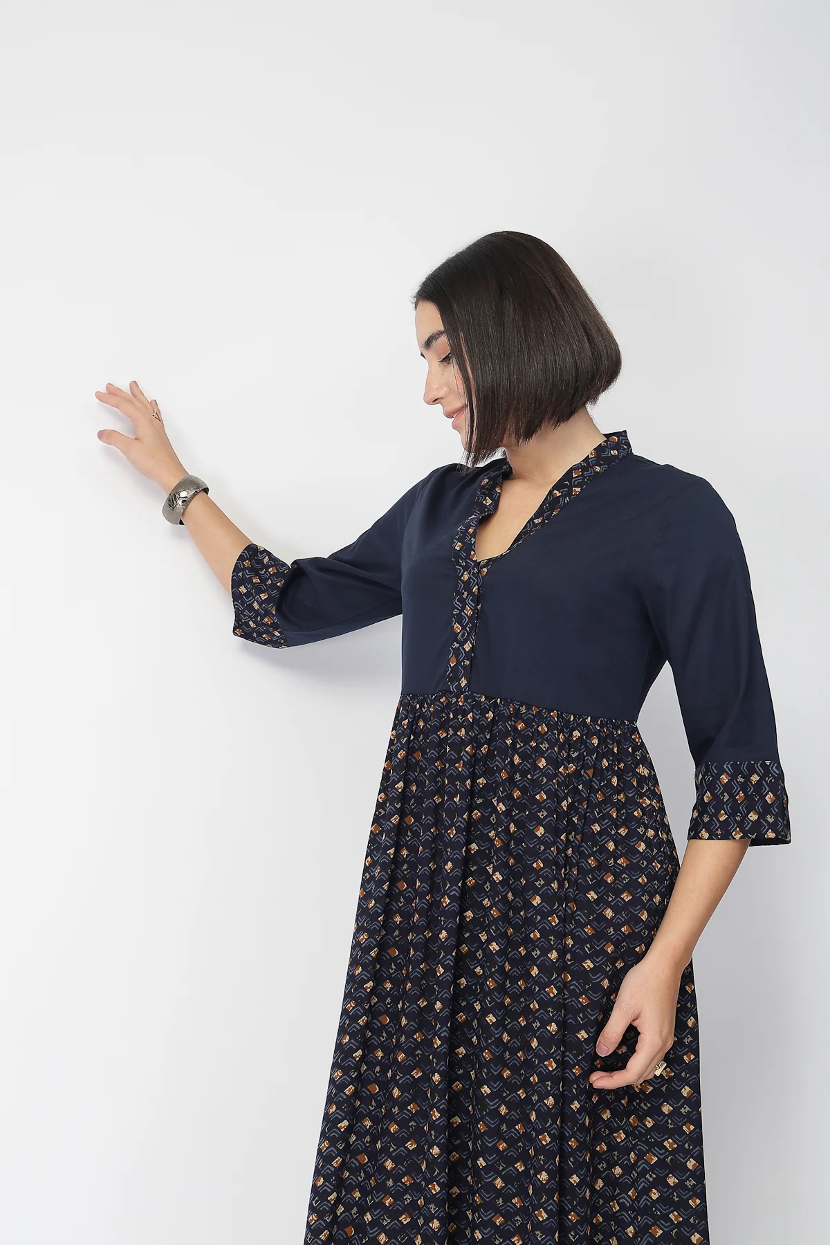 Maternity Zipless Feeding Kurta Set  -Navy Blue - Image 9