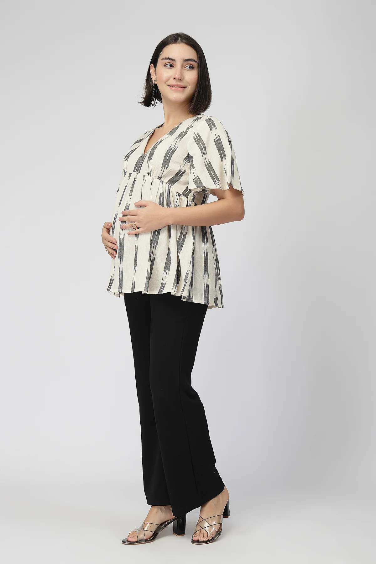 Broad Ikat Gathered Top with Zip - OFF-WHITE - Image 6