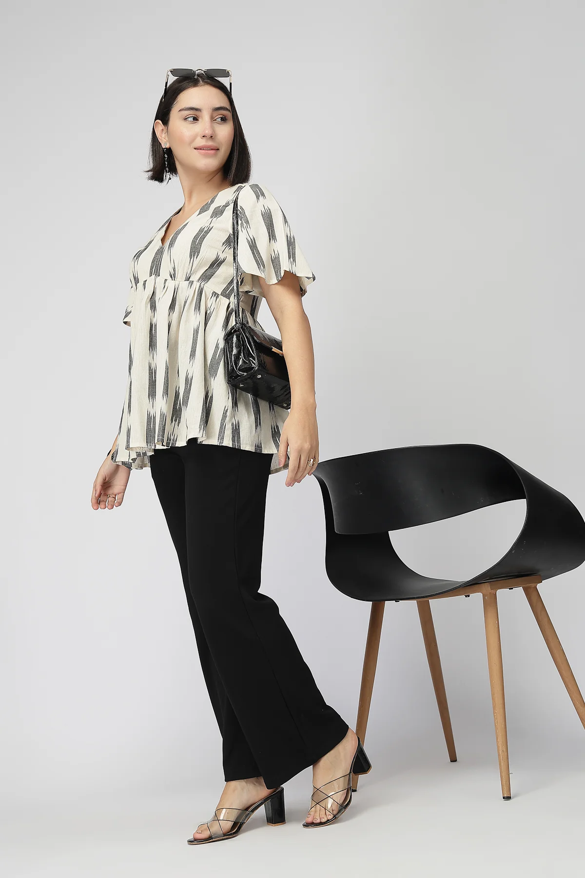 Broad Ikat Gathered Top with Zip - OFF-WHITE - Image 7