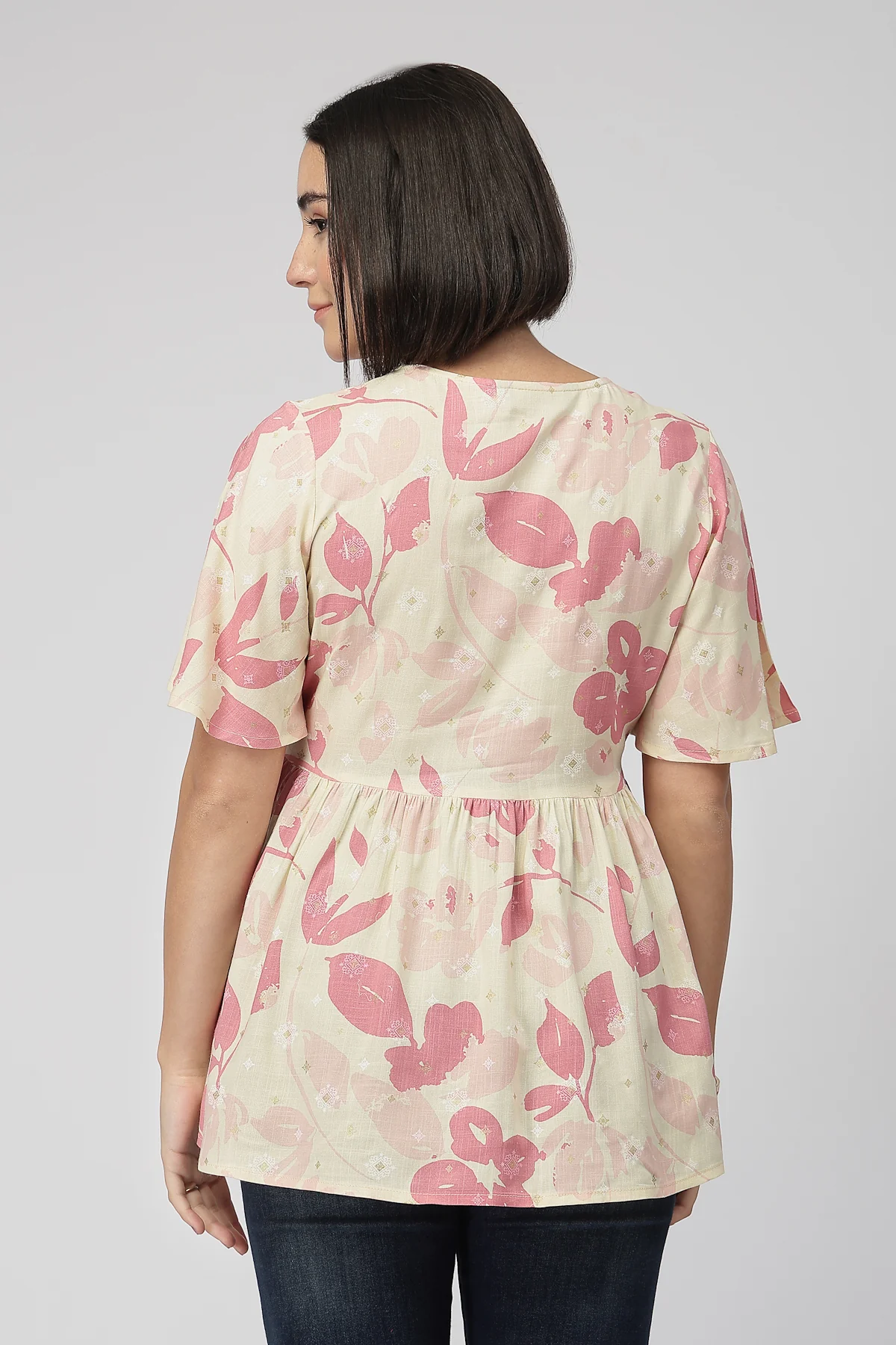 Maternity Printed  Top with Zip Feeding - PINK - Image 3