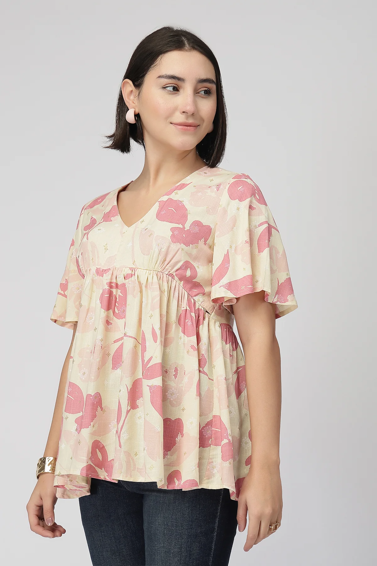 Maternity Printed  Top with Zip Feeding - PINK - Image 6