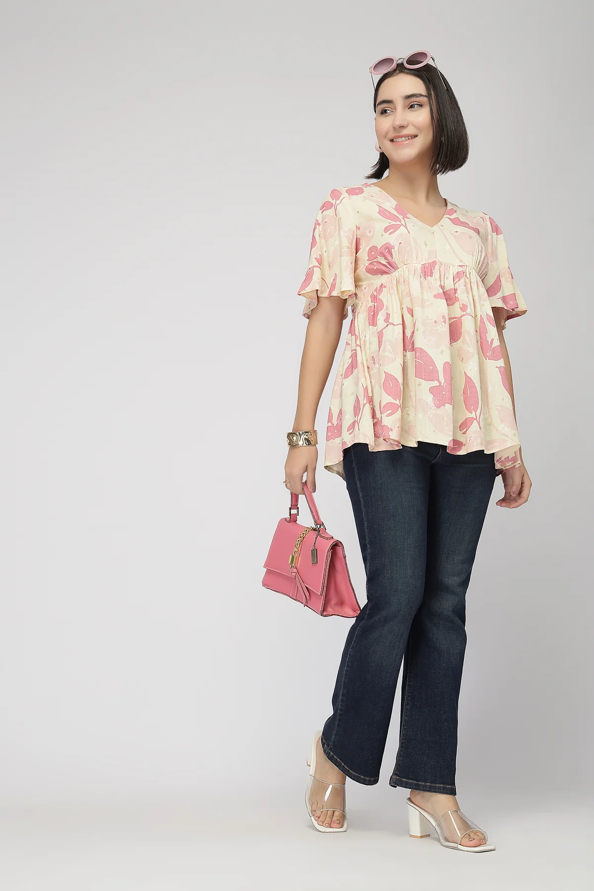 Maternity Printed  Top with Zip Feeding - PINK - Image 8