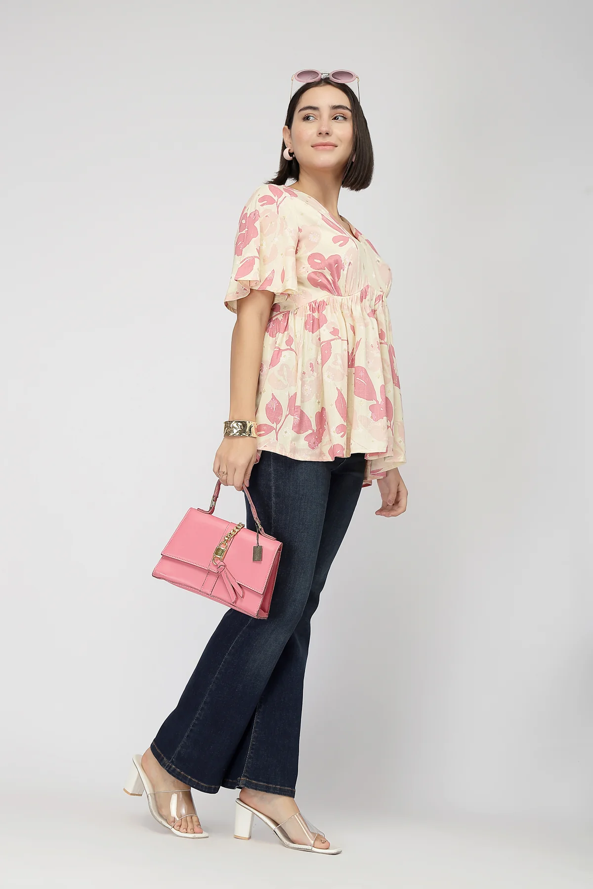 Maternity Printed  Top with Zip Feeding - PINK - Image 9