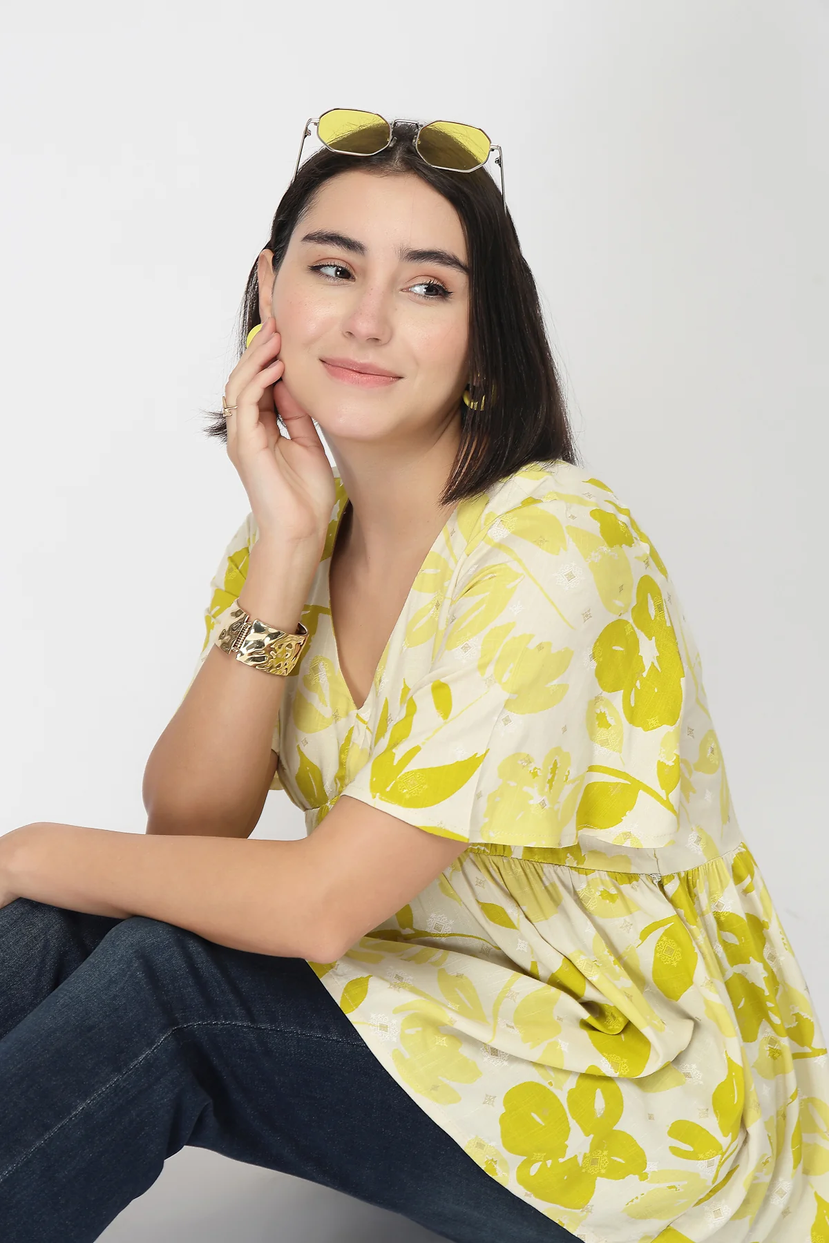 Maternity Gathered Top with Concealed Zip Feeding - Mustard - Image 10