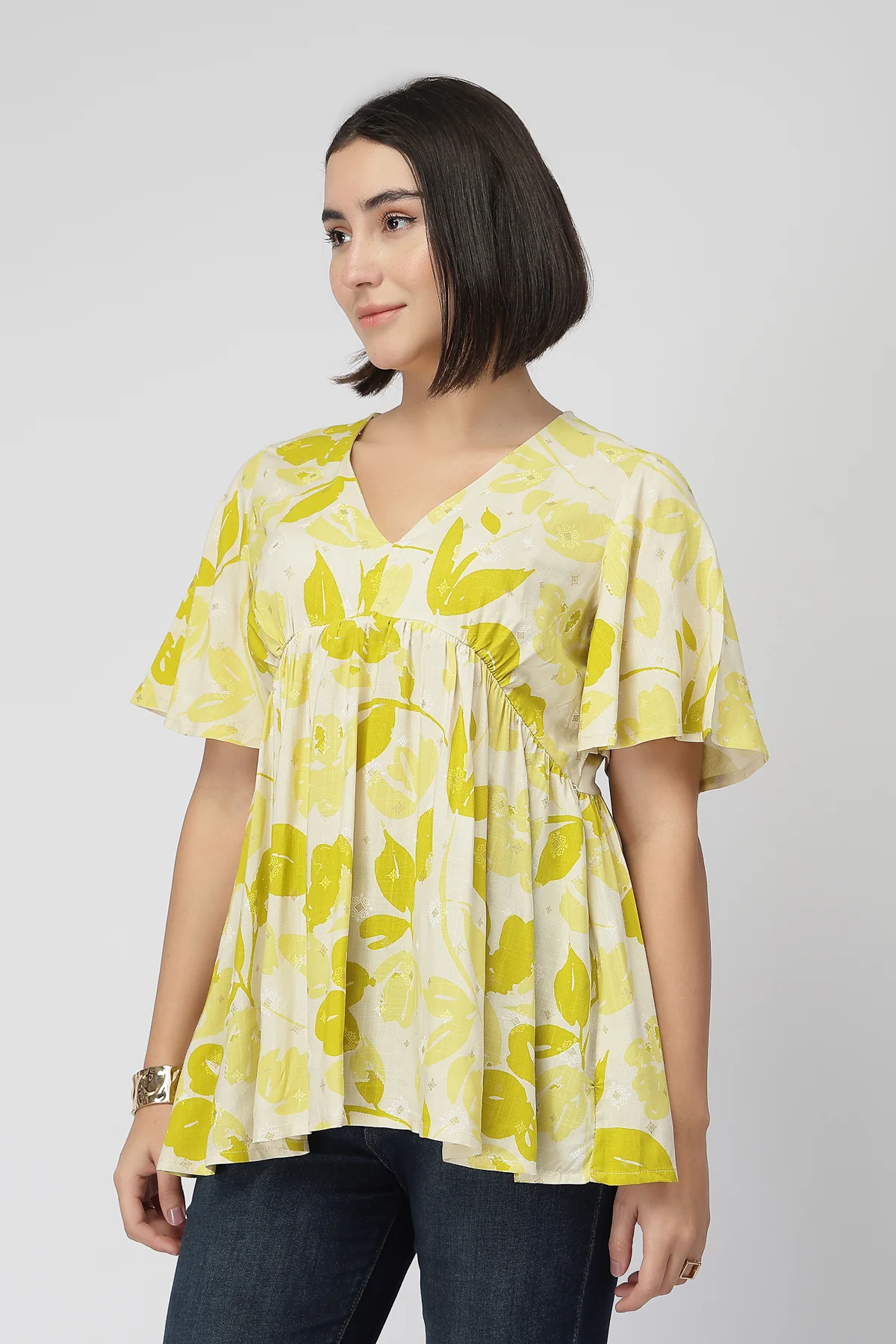 Maternity Gathered Top with Concealed Zip Feeding - Mustard - Image 4