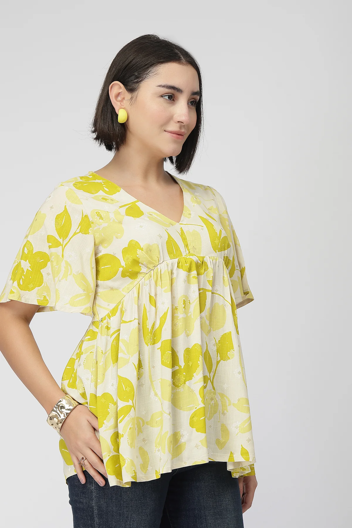 Maternity Gathered Top with Concealed Zip Feeding - Mustard - Image 5