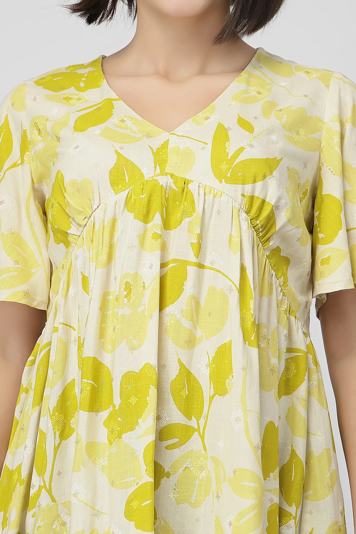 Maternity Gathered Top with Concealed Zip Feeding - Mustard - Image 6