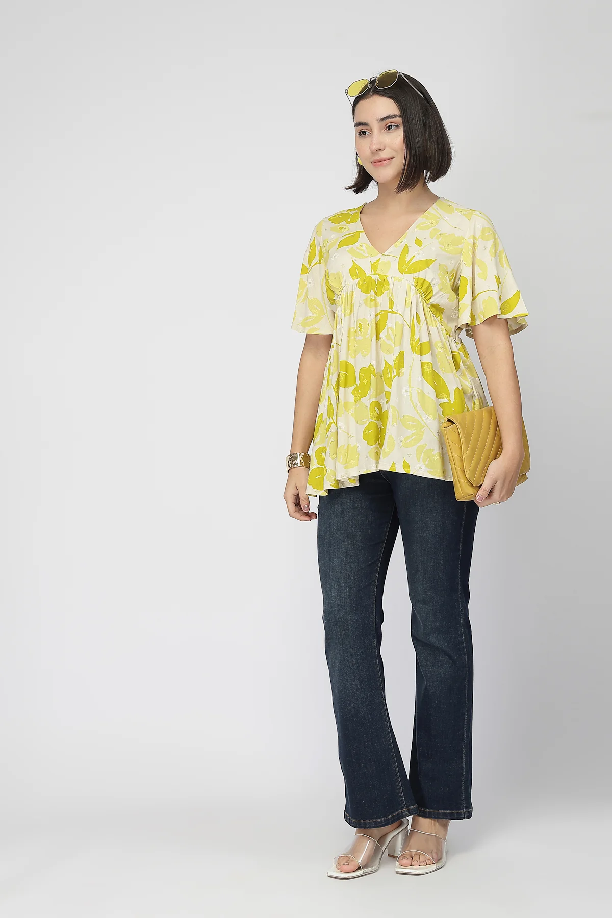 Maternity Gathered Top with Concealed Zip Feeding - Mustard - Image 8