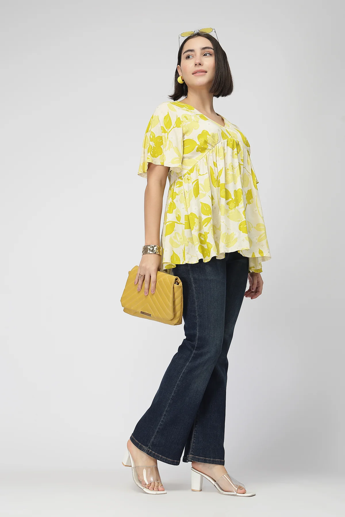 Maternity Gathered Top with Concealed Zip Feeding - Mustard - Image 9