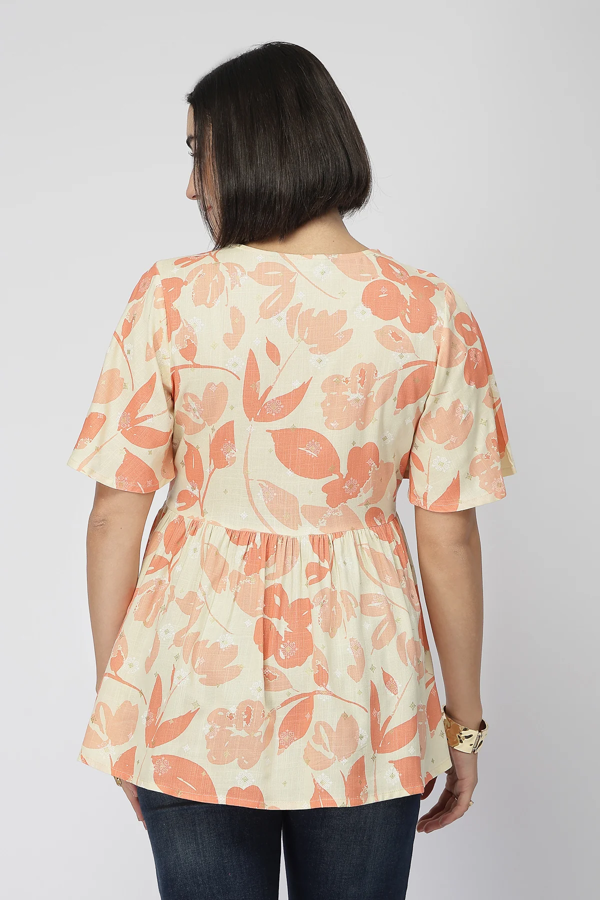Maternity Rayon Printed  Top with Zip Feeding - Orange - Image 3