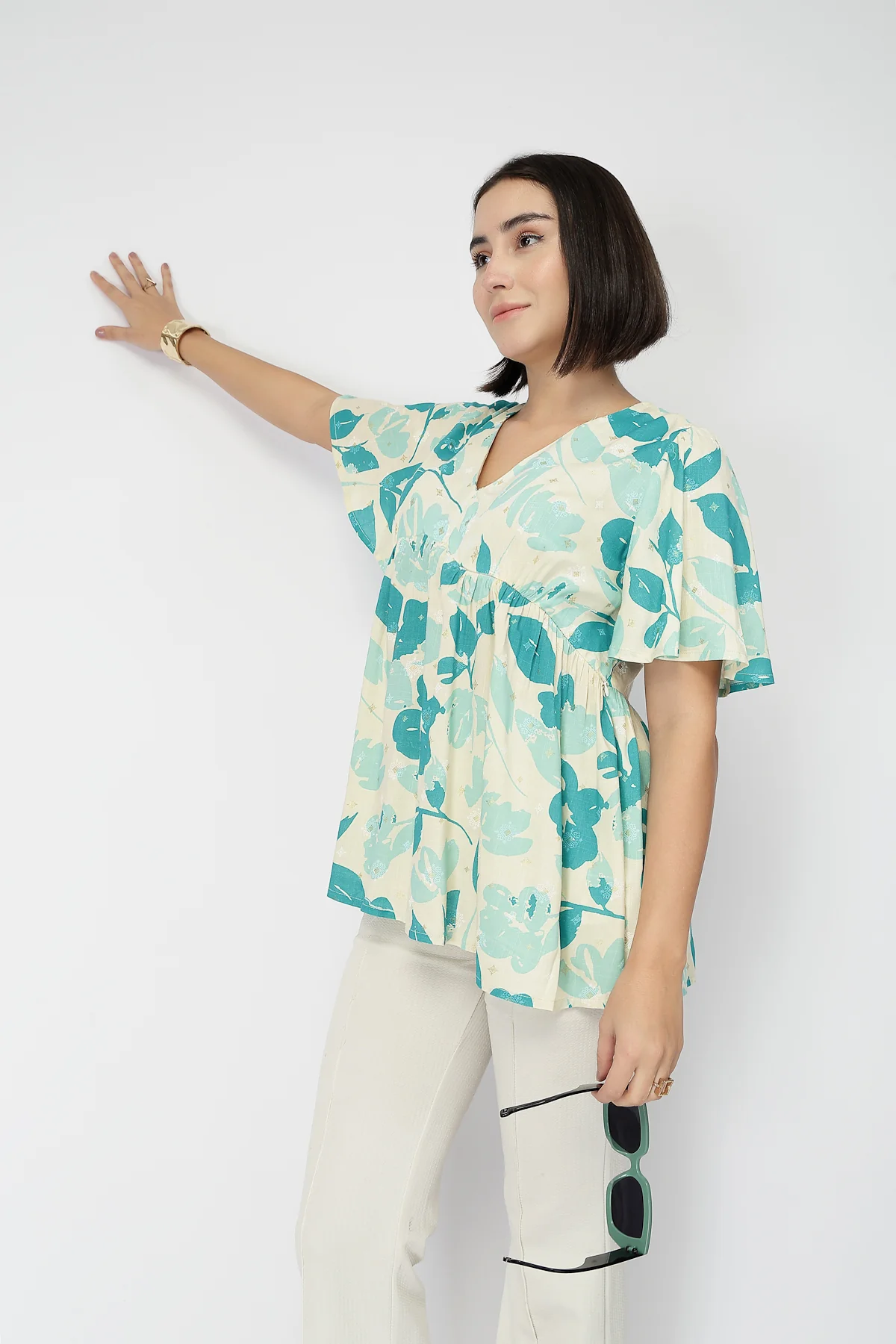 Maternity Gathered Top with Zip - Turquoise - Image 10