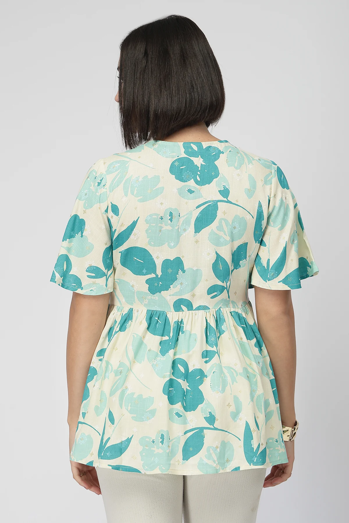 Maternity Gathered Top with Zip - Turquoise - Image 3