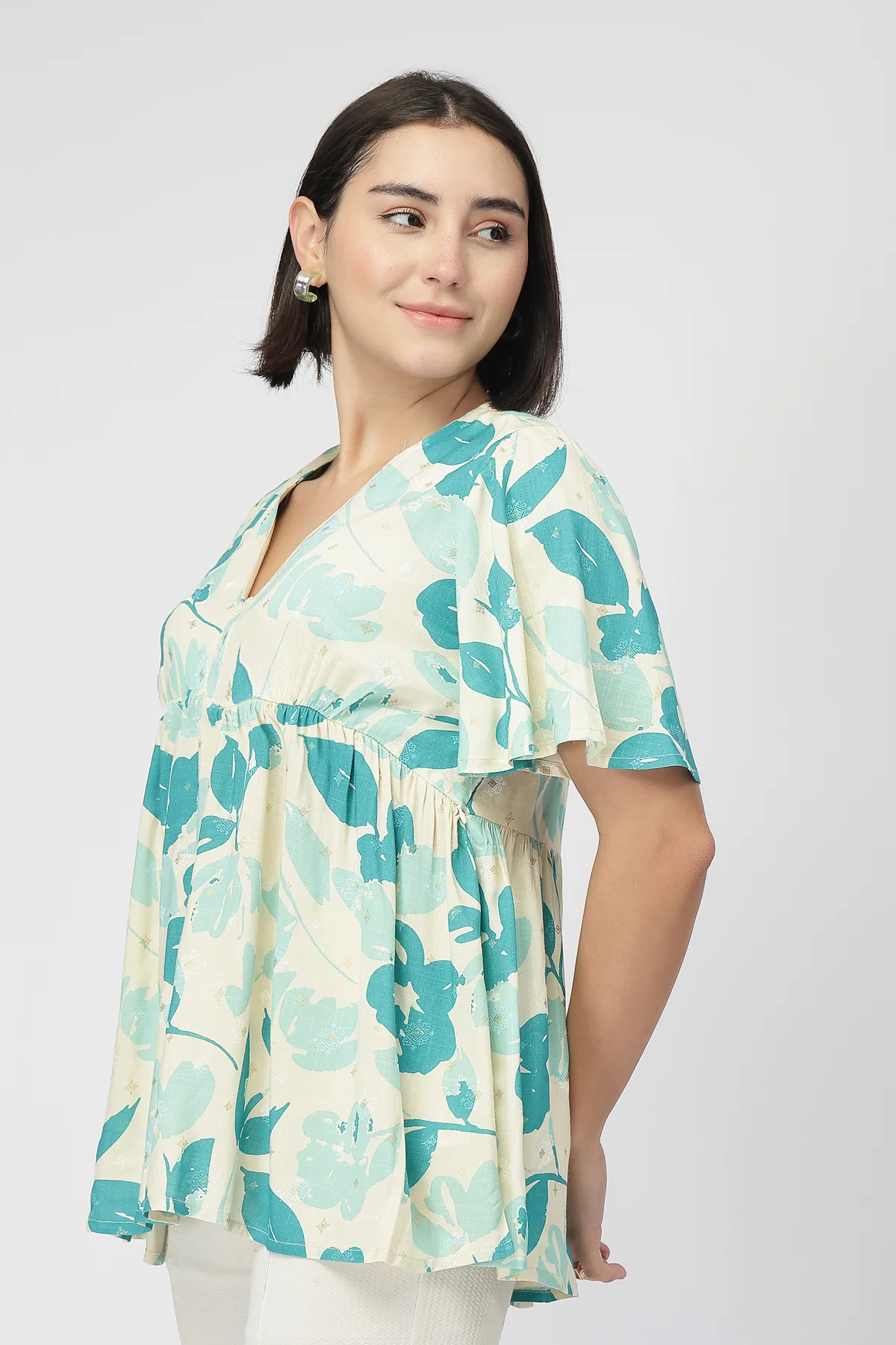 Maternity Gathered Top with Zip - Turquoise - Image 4