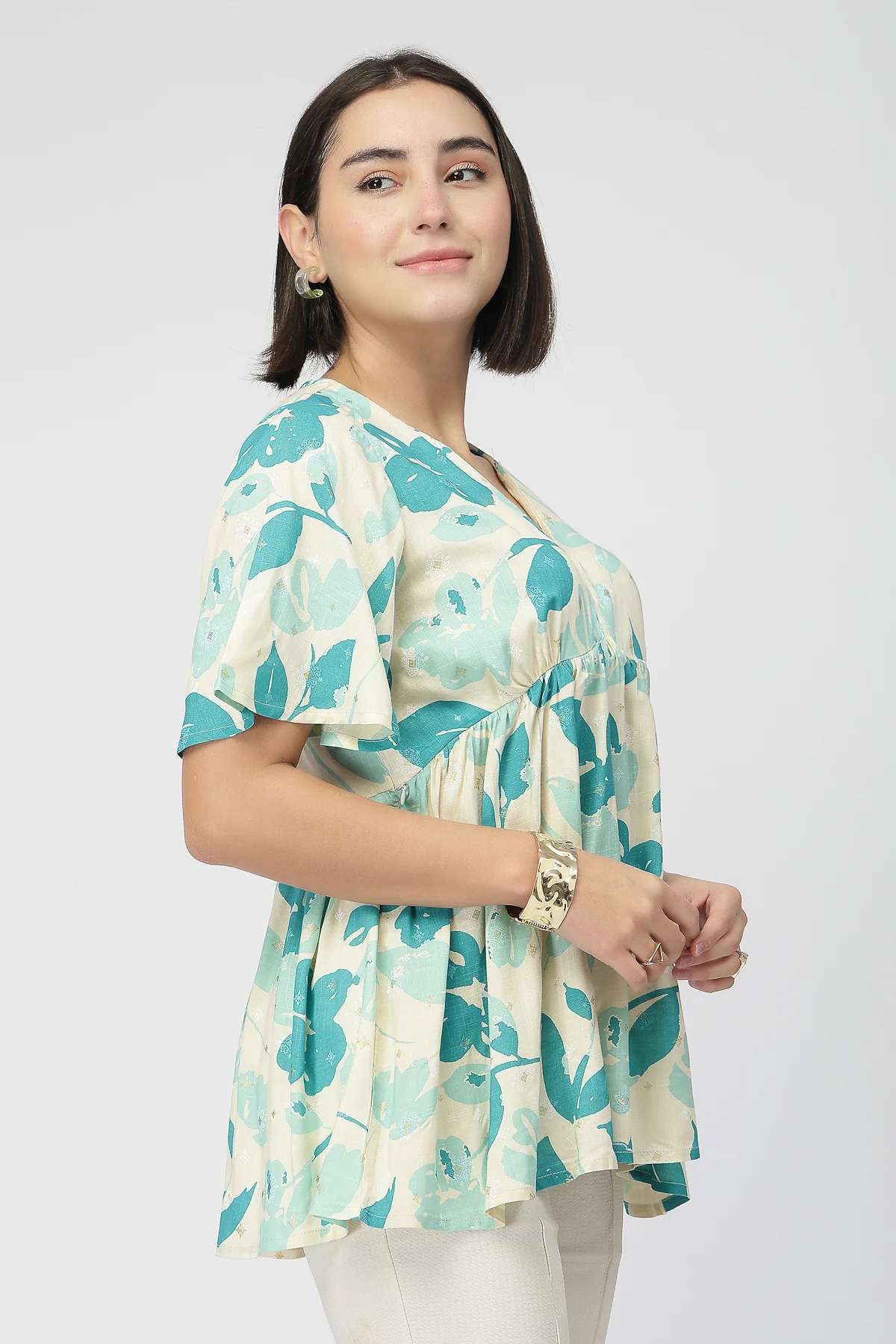 Maternity Gathered Top with Zip - Turquoise - Image 5