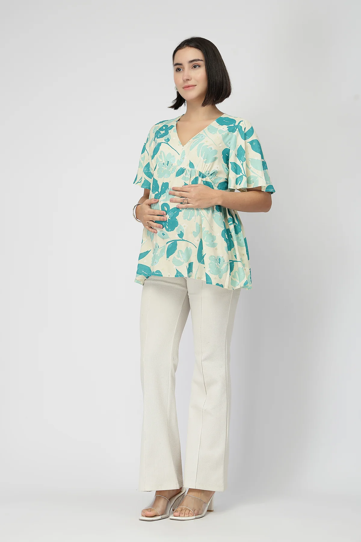Maternity Gathered Top with Zip - Turquoise - Image 6