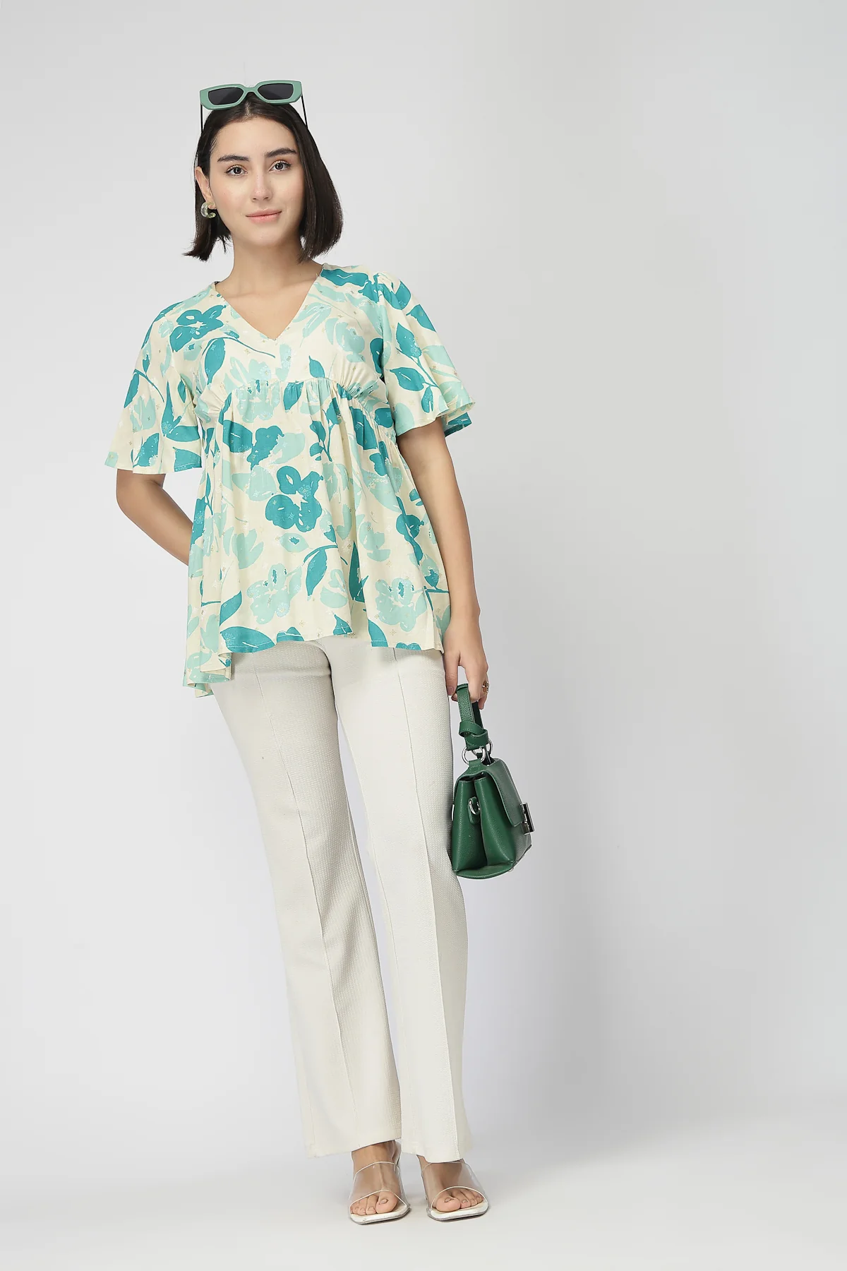 Maternity Gathered Top with Zip - Turquoise - Image 7