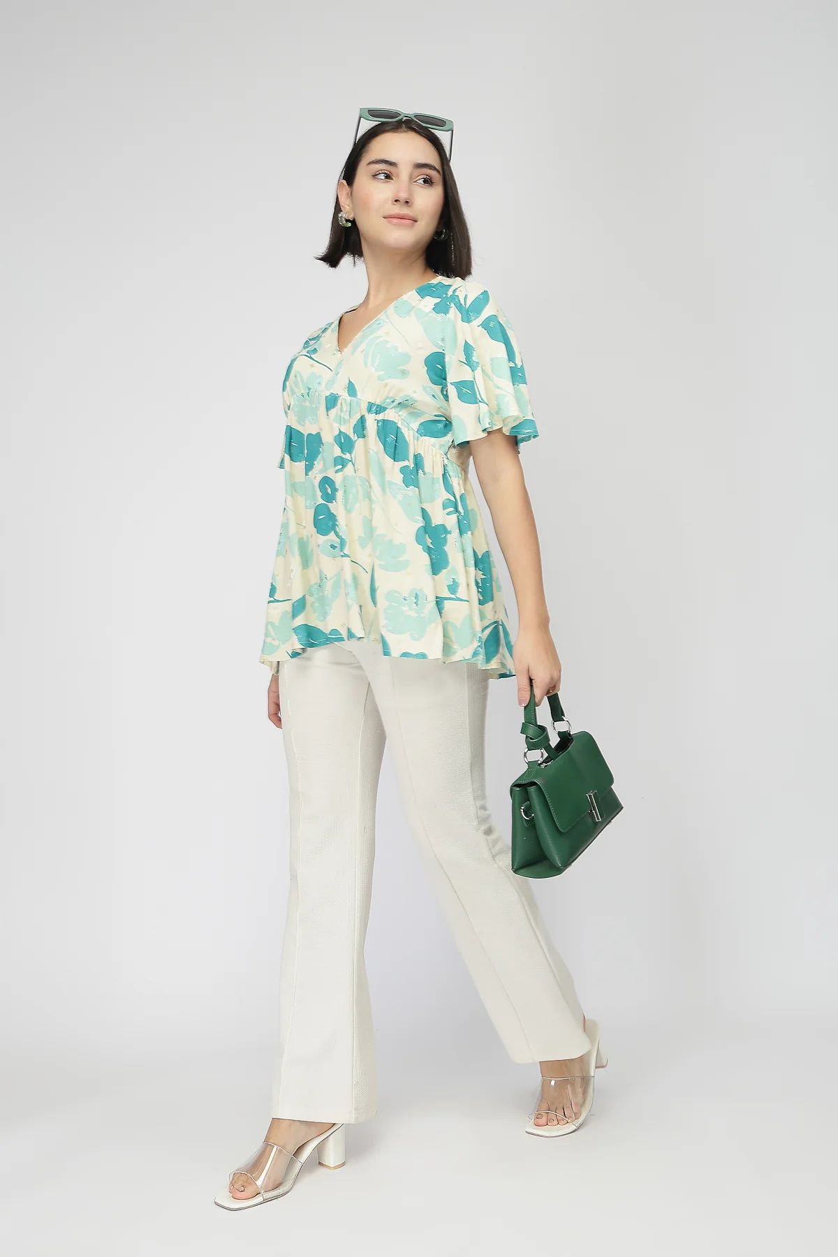 Maternity Gathered Top with Zip - Turquoise - Image 8