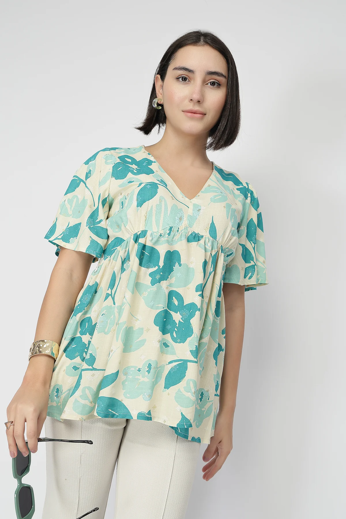 Maternity Gathered Top with Zip - Turquoise - Image 9