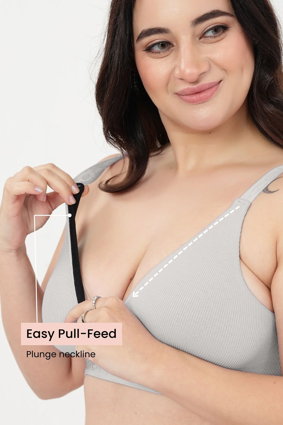 Zena Fine-Rib Bra - Grey Melange - Image 2