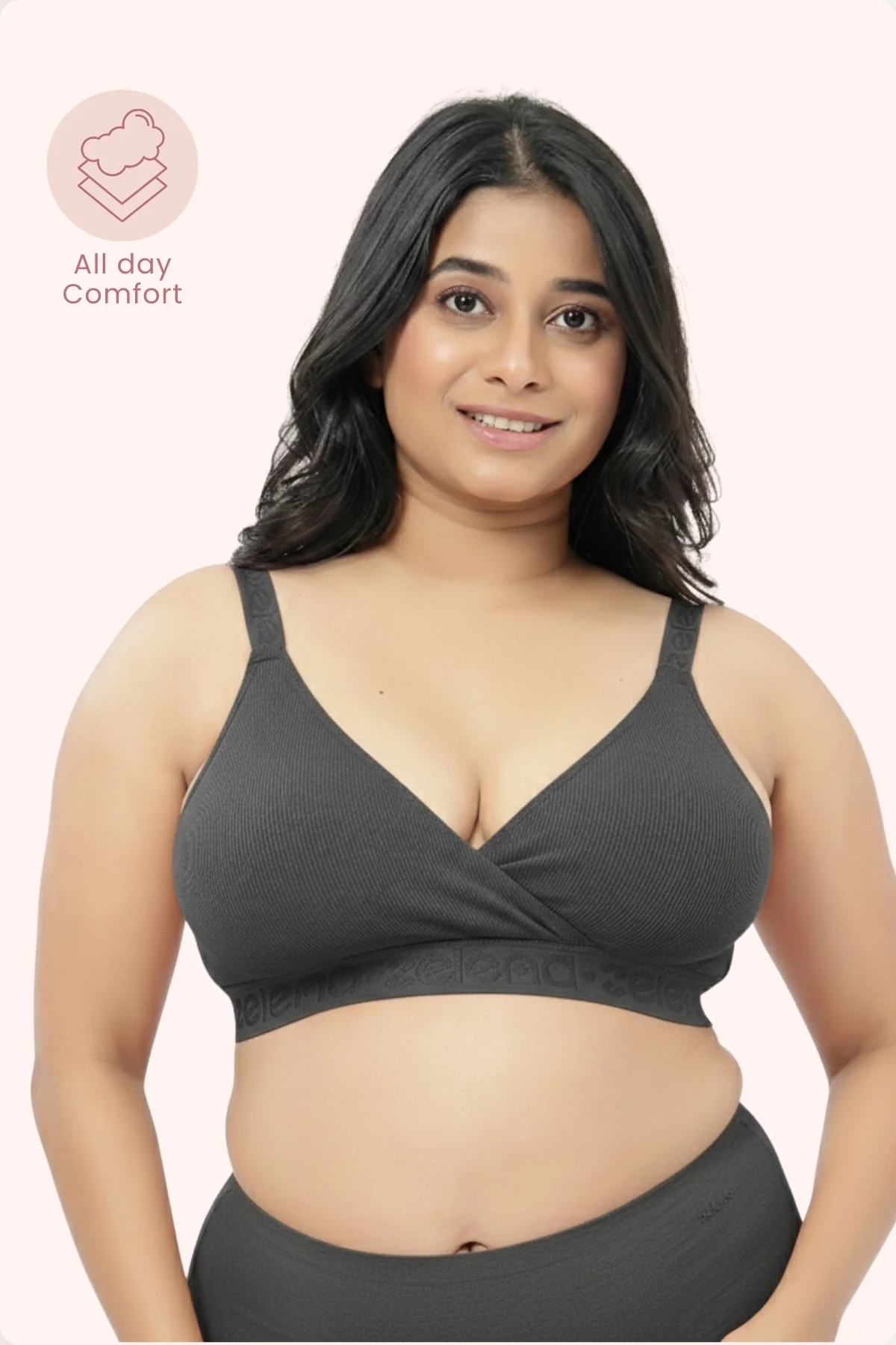 Zena Fine-Rib Bra Pack of 2 - (Lavender & Grey Melange) - Image 7