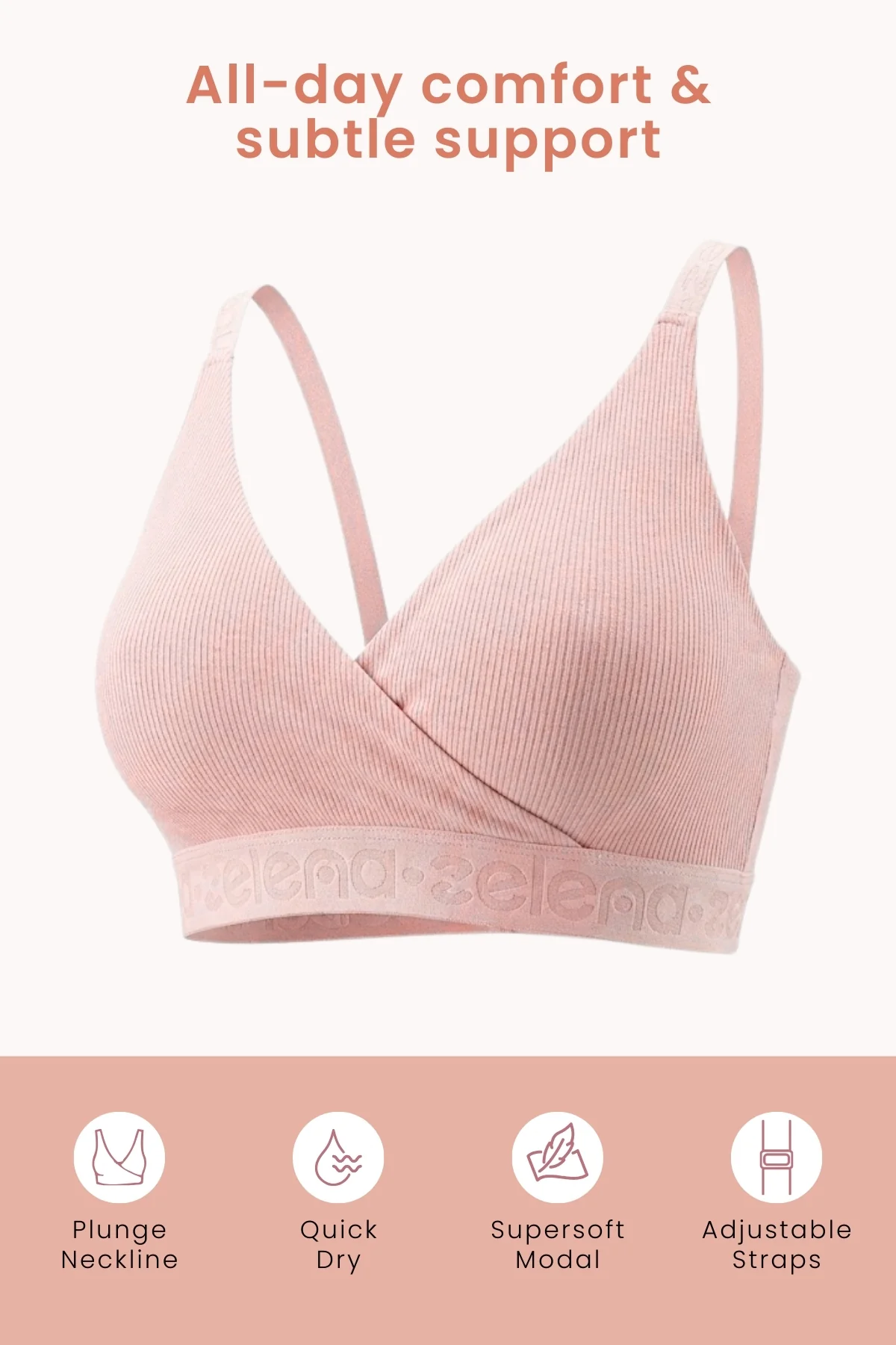 Zena Fine-Rib Bra - Rose Gold - Image 2