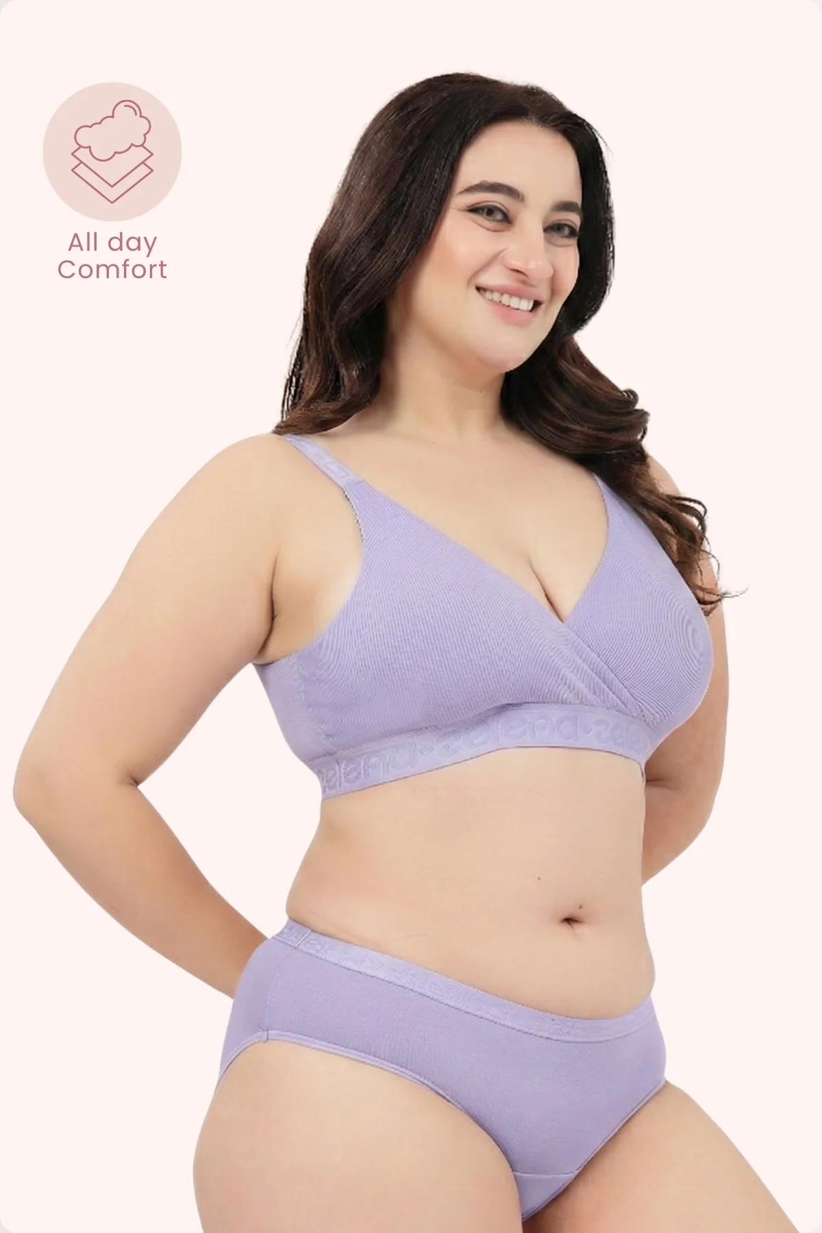 Zena Fine-Rib Bra Pack of 2 - (Lavender & Grey Melange) - Image 8