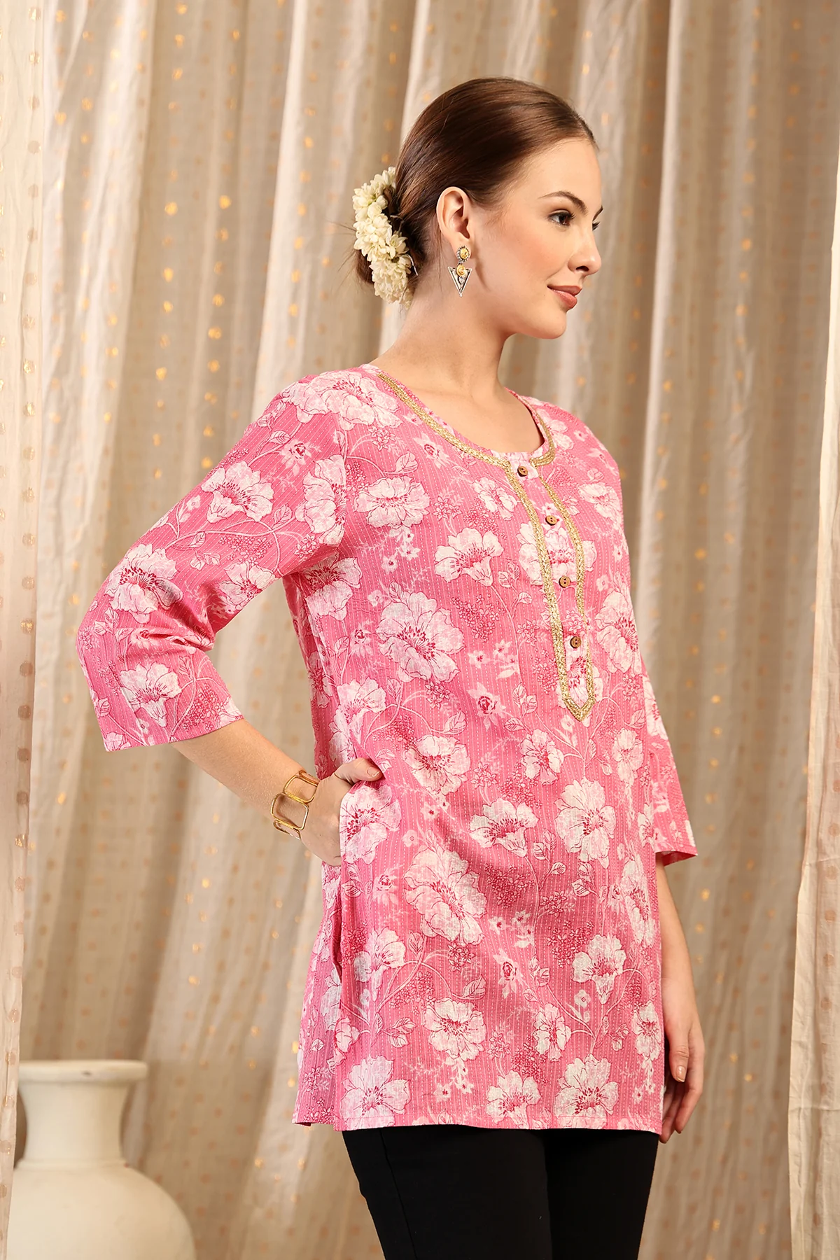 Zipless Feeding Cotton Top with Embroidered Neck - Coral - Image 10