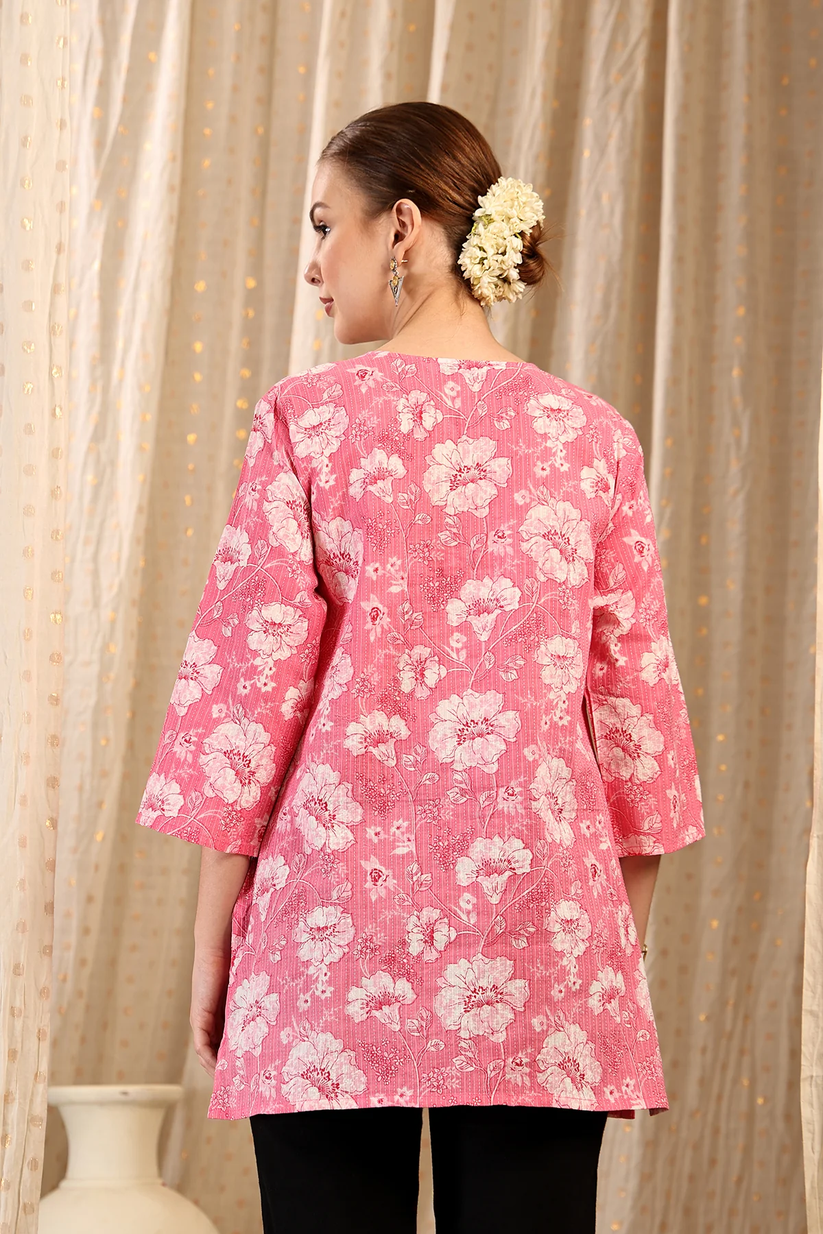 Zipless Feeding Cotton Top with Embroidered Neck - Coral - Image 3