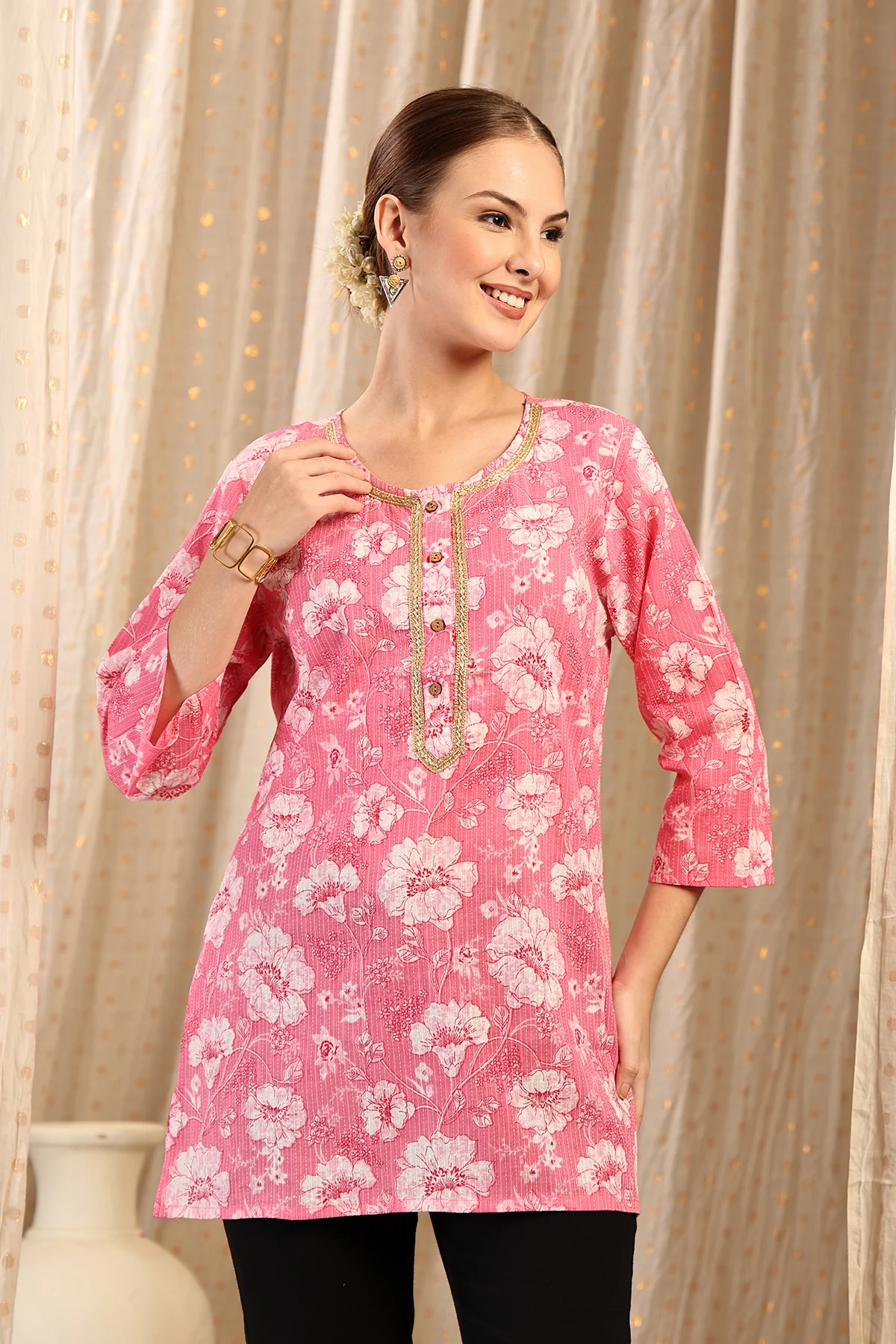 Zipless Feeding Cotton Top with Embroidered Neck - Coral - Image 8
