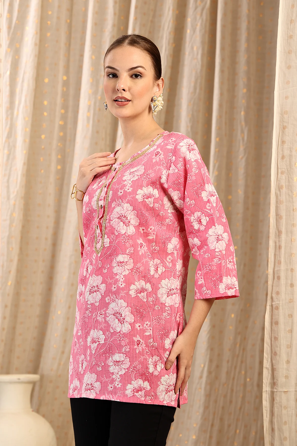 Zipless Feeding Cotton Top with Embroidered Neck - Coral - Image 9