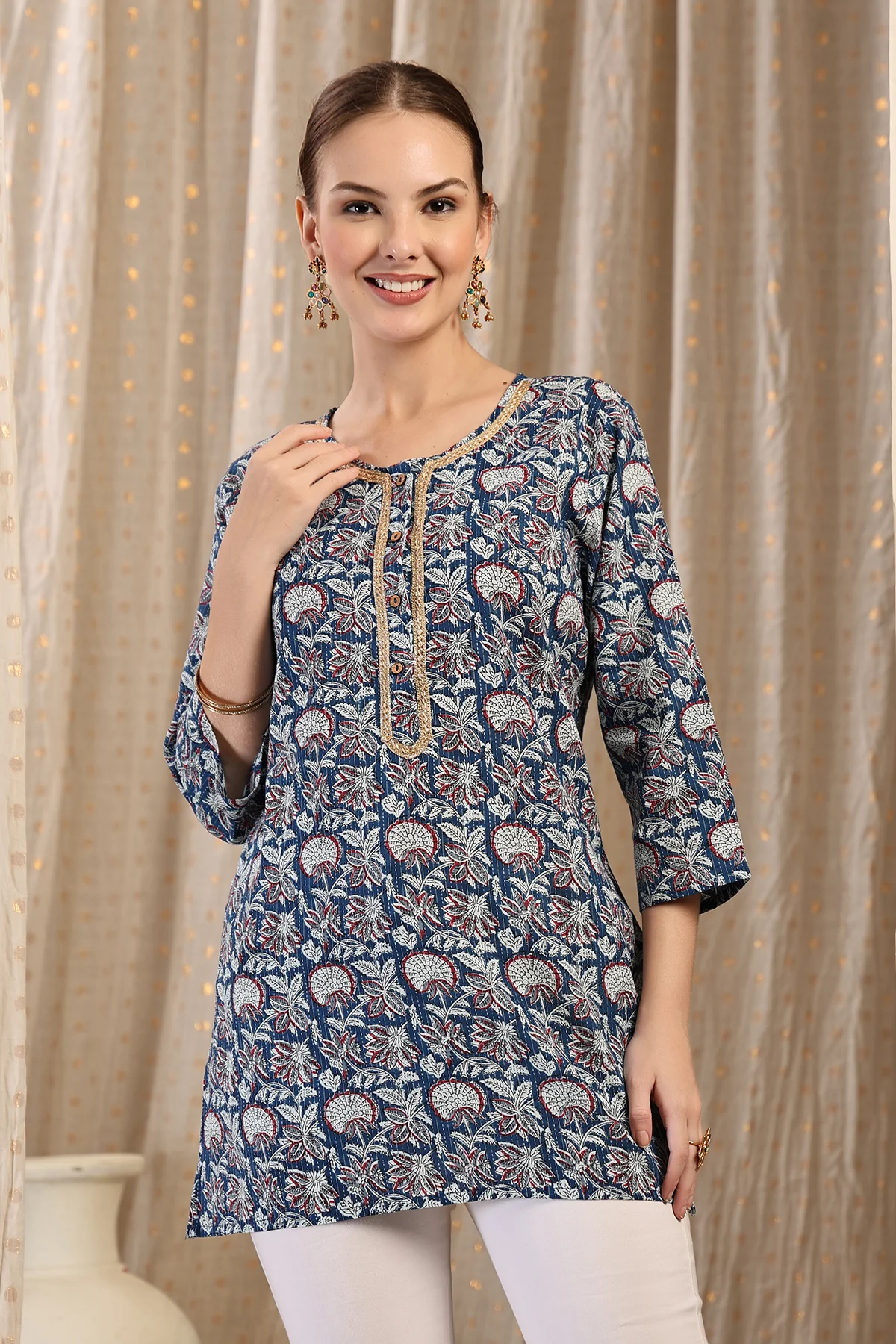 Zipless Feeding Cotton Top with Embroidered Neck - Multi - Image 2