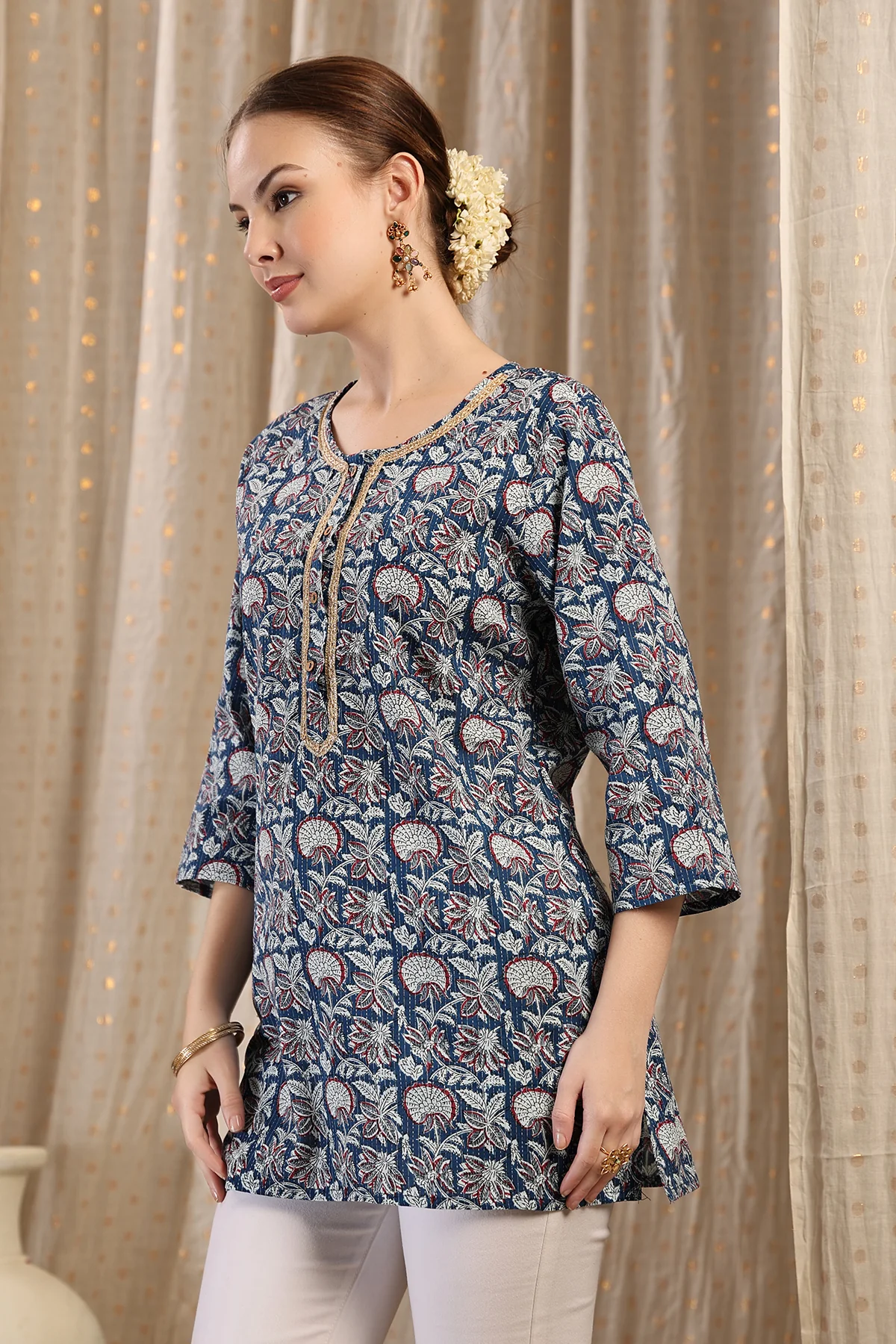 Zipless Feeding Cotton Top with Embroidered Neck - Multi - Image 8